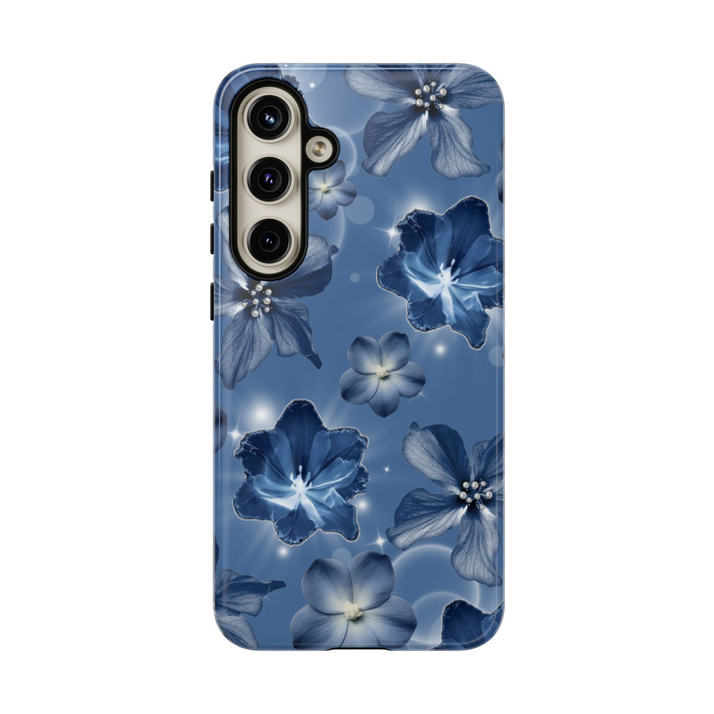 Blue Floral Tough Phone Case — Protective Blossom Design