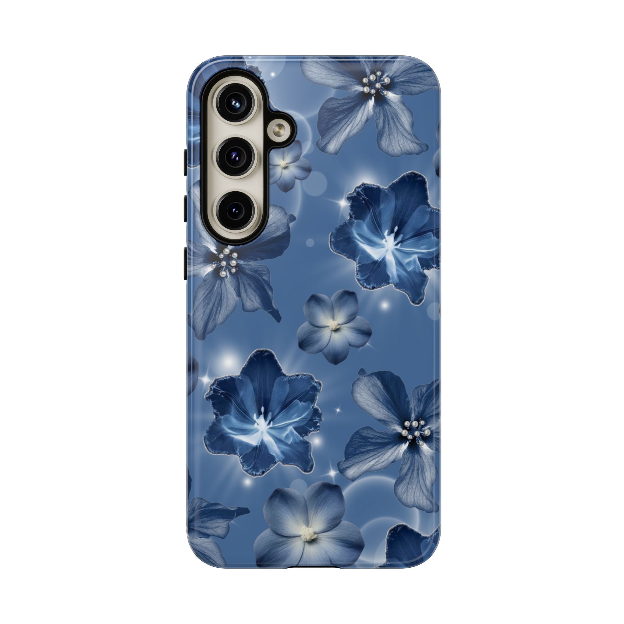 Blue Floral Tough Phone Case — Protective Blossom Design