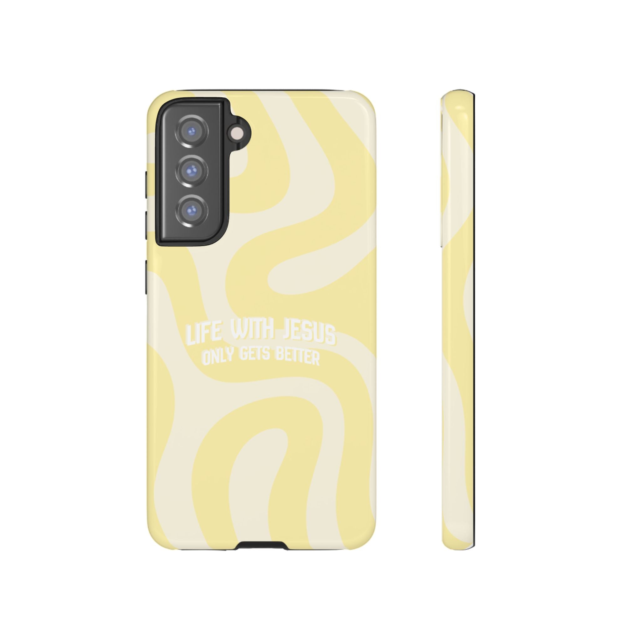 Yellow Swirl Phone Case - "Life With Jesus Only Gets Better" Christian iPhone Cover Tough Case