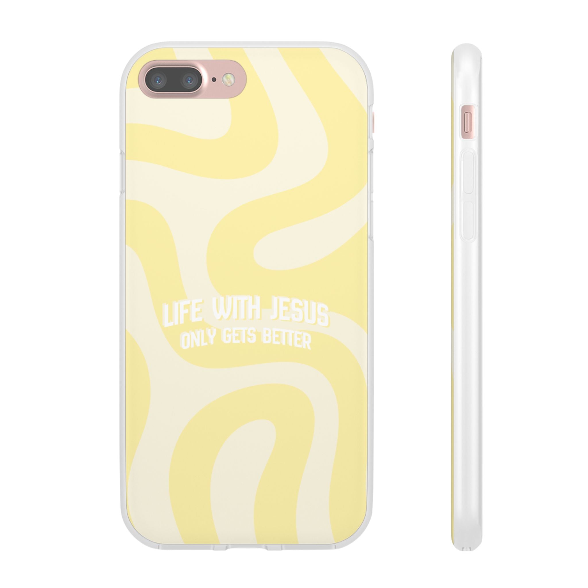 Christian Phone Case - "Life With Jesus Only Gets Better" Yellow Swirl Flexi Case