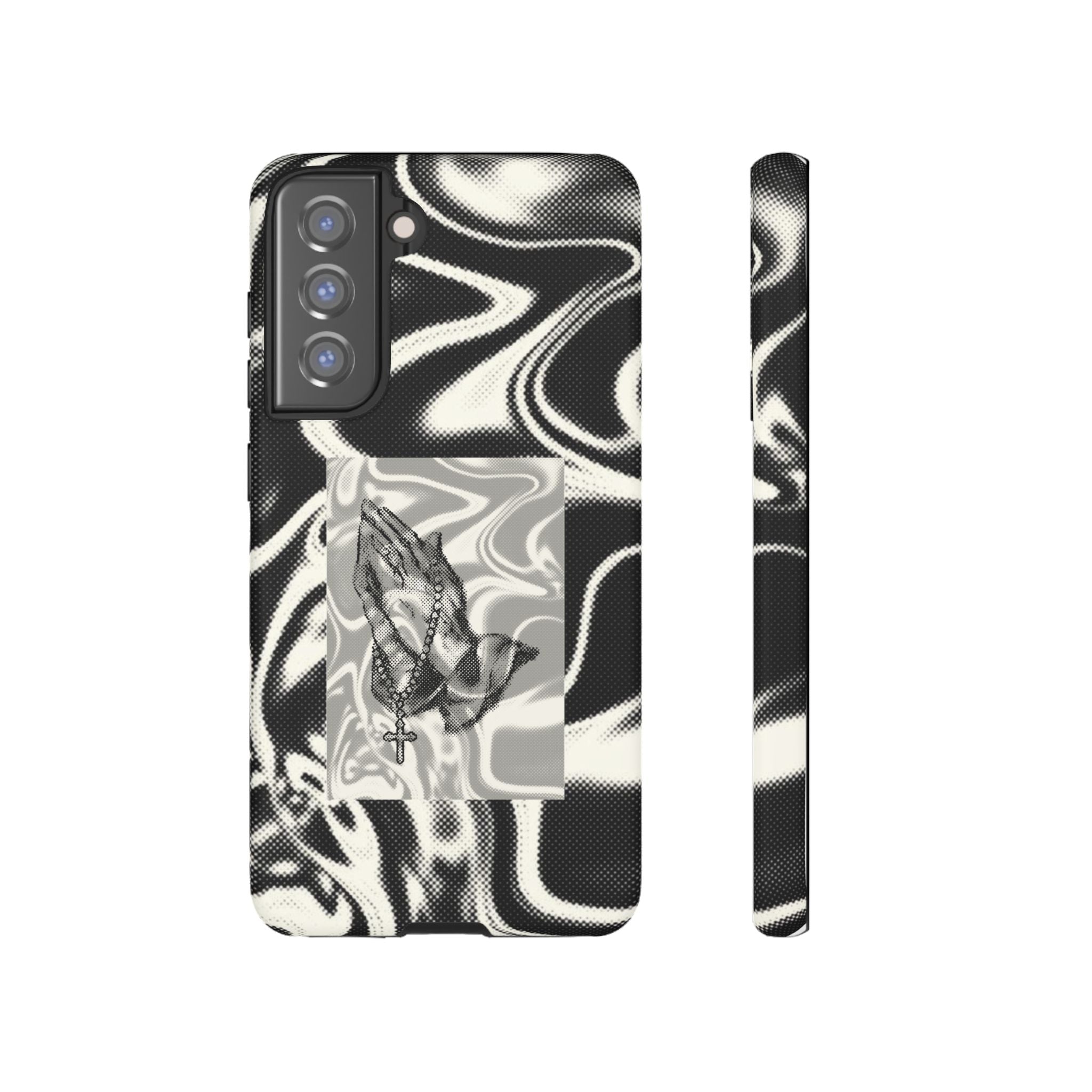 Praying Hands Phone Case – Black White Marble Spiritual Design