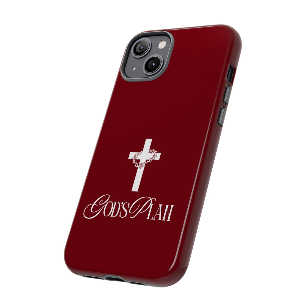God's Plan — Christian Tough Phone Case | Cross Faith Burgundy Cover