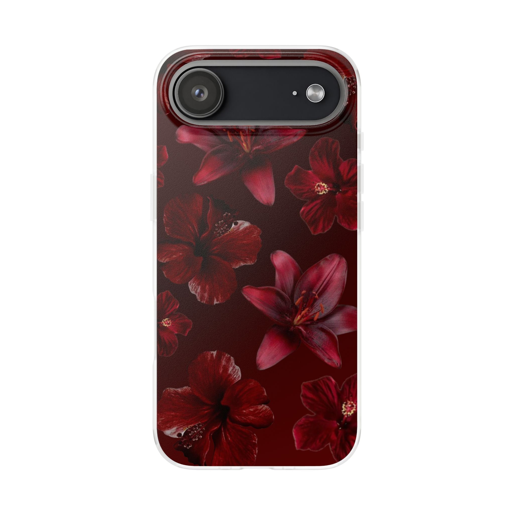 Red Floral Flexi Phone Case – Dark Burgundy Lily Pattern