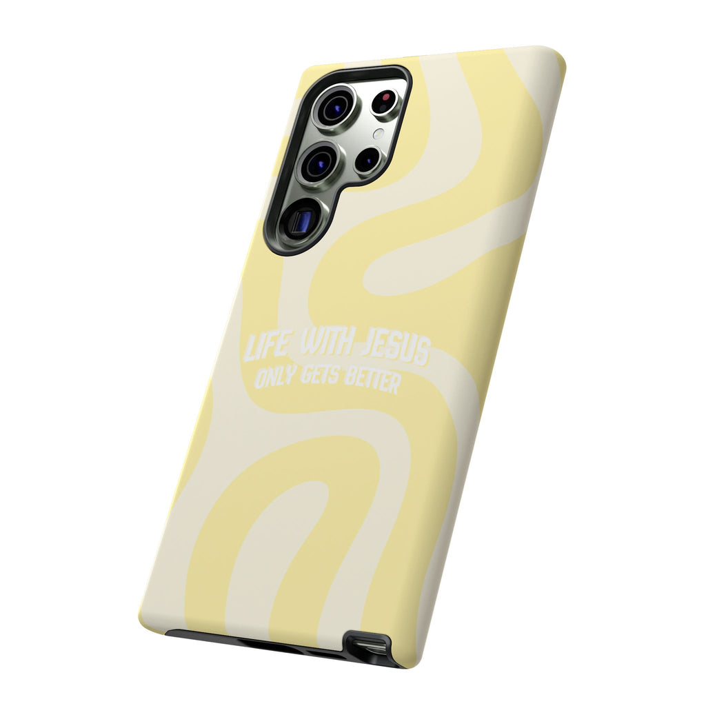 Yellow Swirl Phone Case - "Life With Jesus Only Gets Better" Christian iPhone Cover Tough Case
