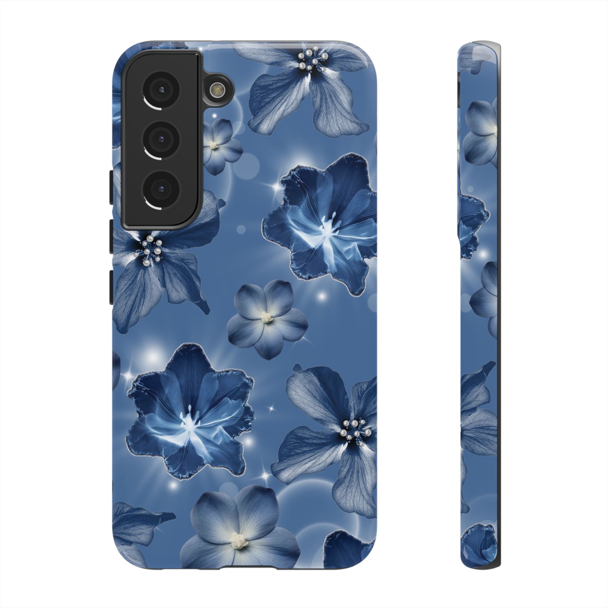 Blue Floral Tough Phone Case — Protective Blossom Design