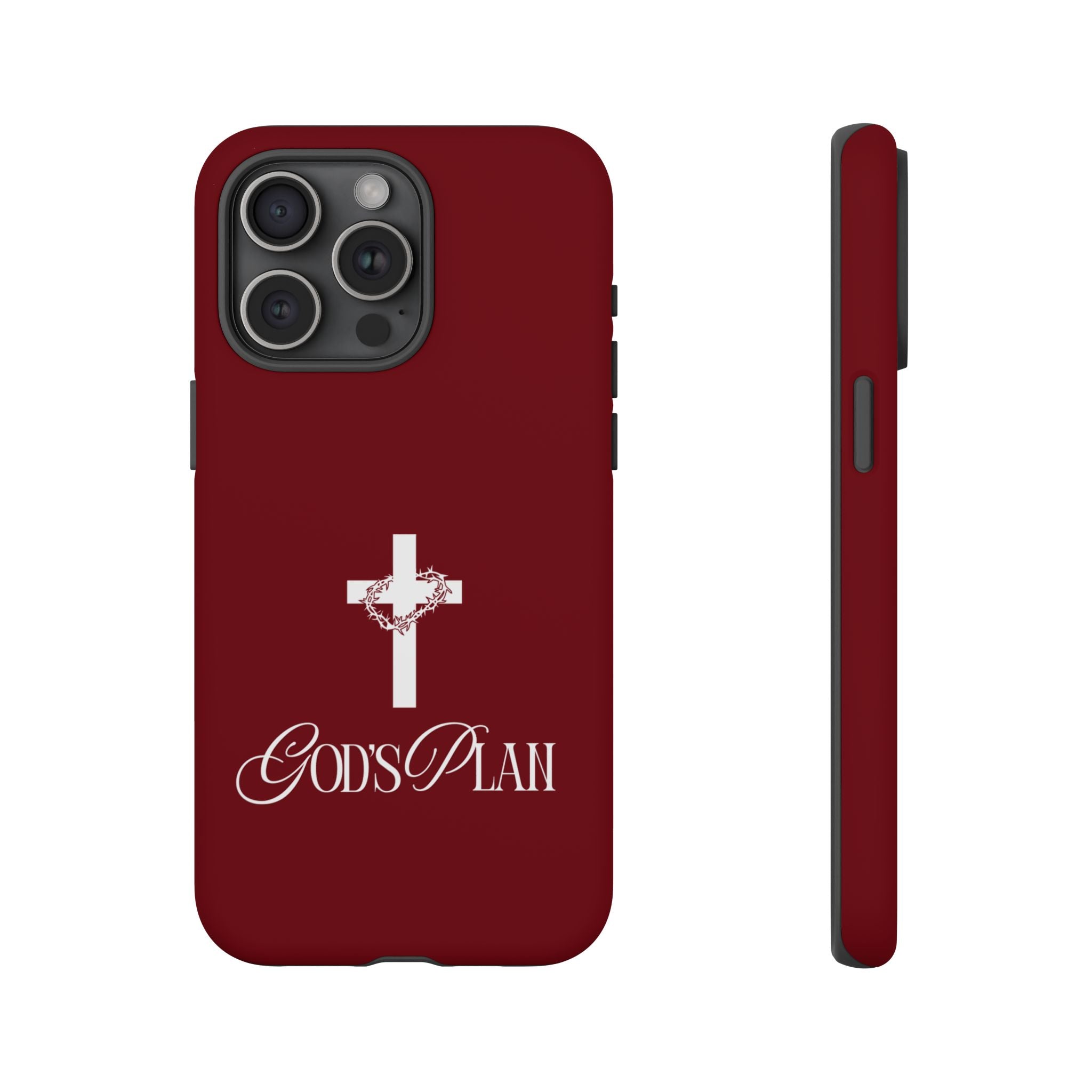 God's Plan — Christian Tough Phone Case | Cross Faith Burgundy Cover
