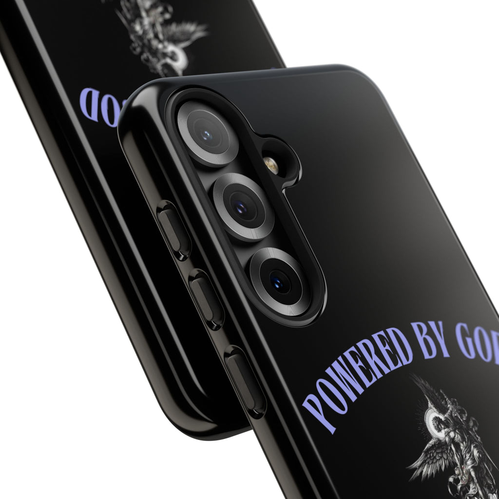 Phone Case — "Powered by God" Black Protective Case with Angelic Skull Design