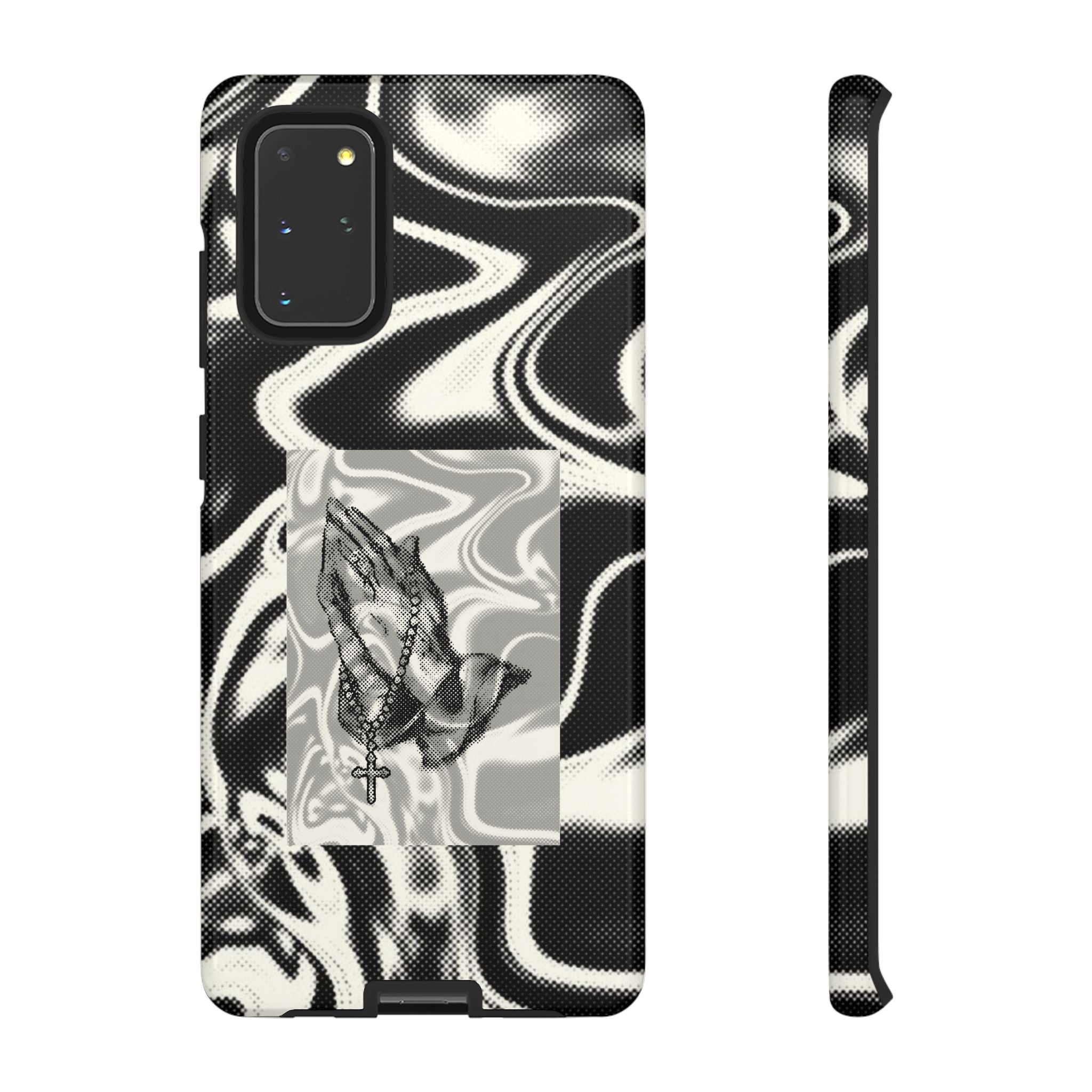 Praying Hands Phone Case – Black White Marble Spiritual Design