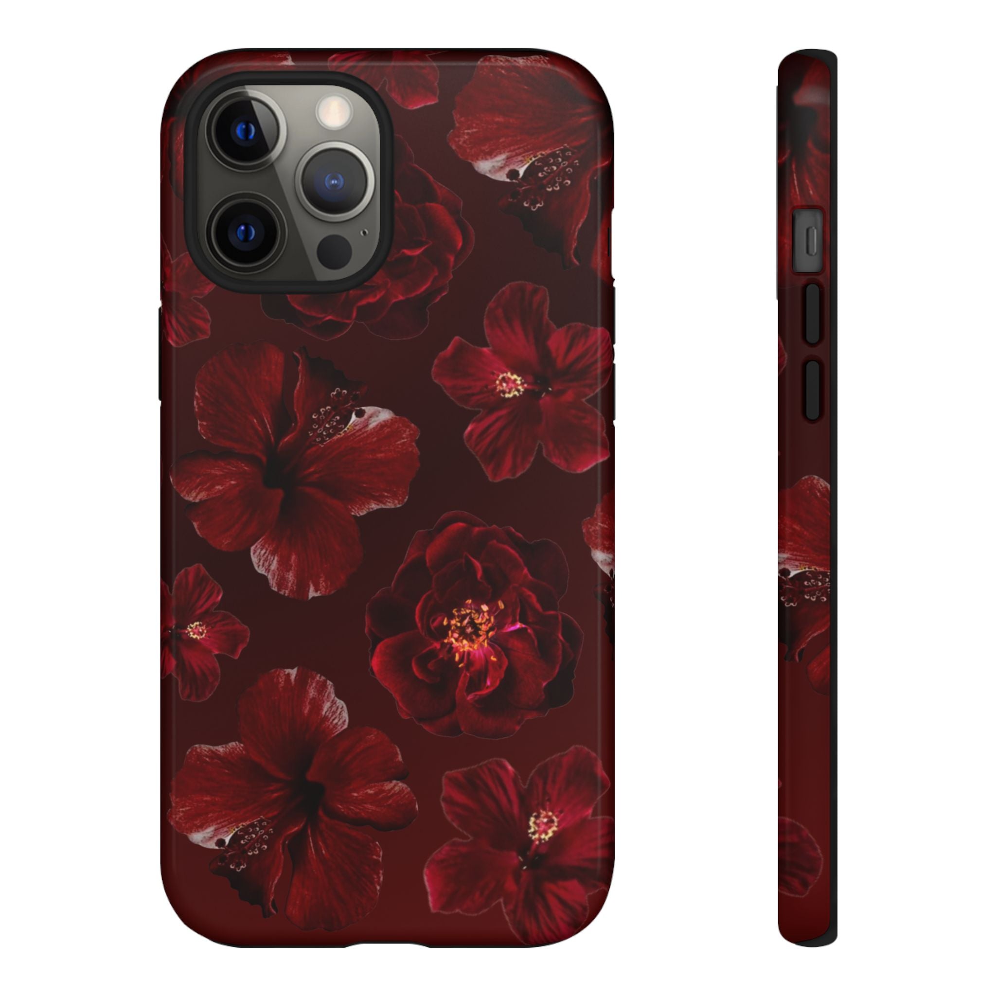 Dark Red Floral Phone Case – Protective Tough Case with Burgundy Roses