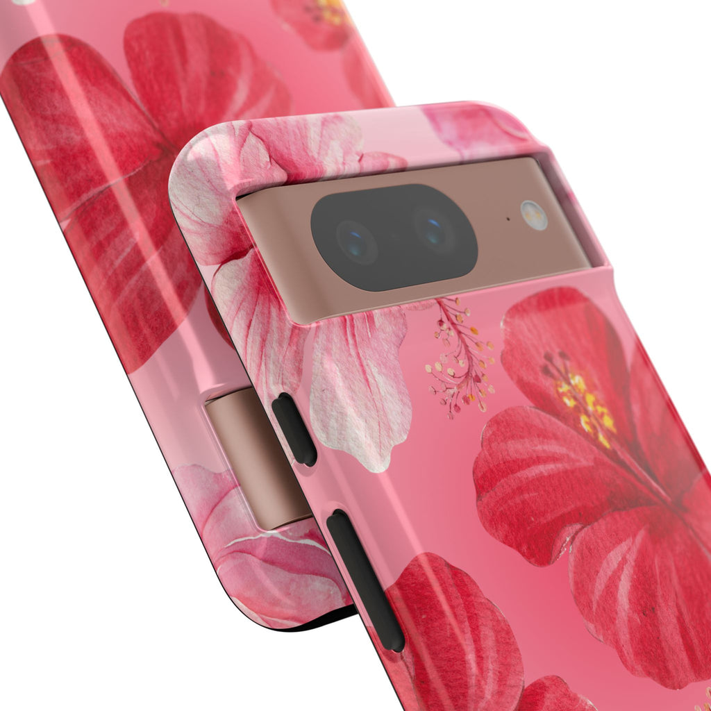 Hibiscus Pink Tough Phone Case — Floral Tropical Protective Cover