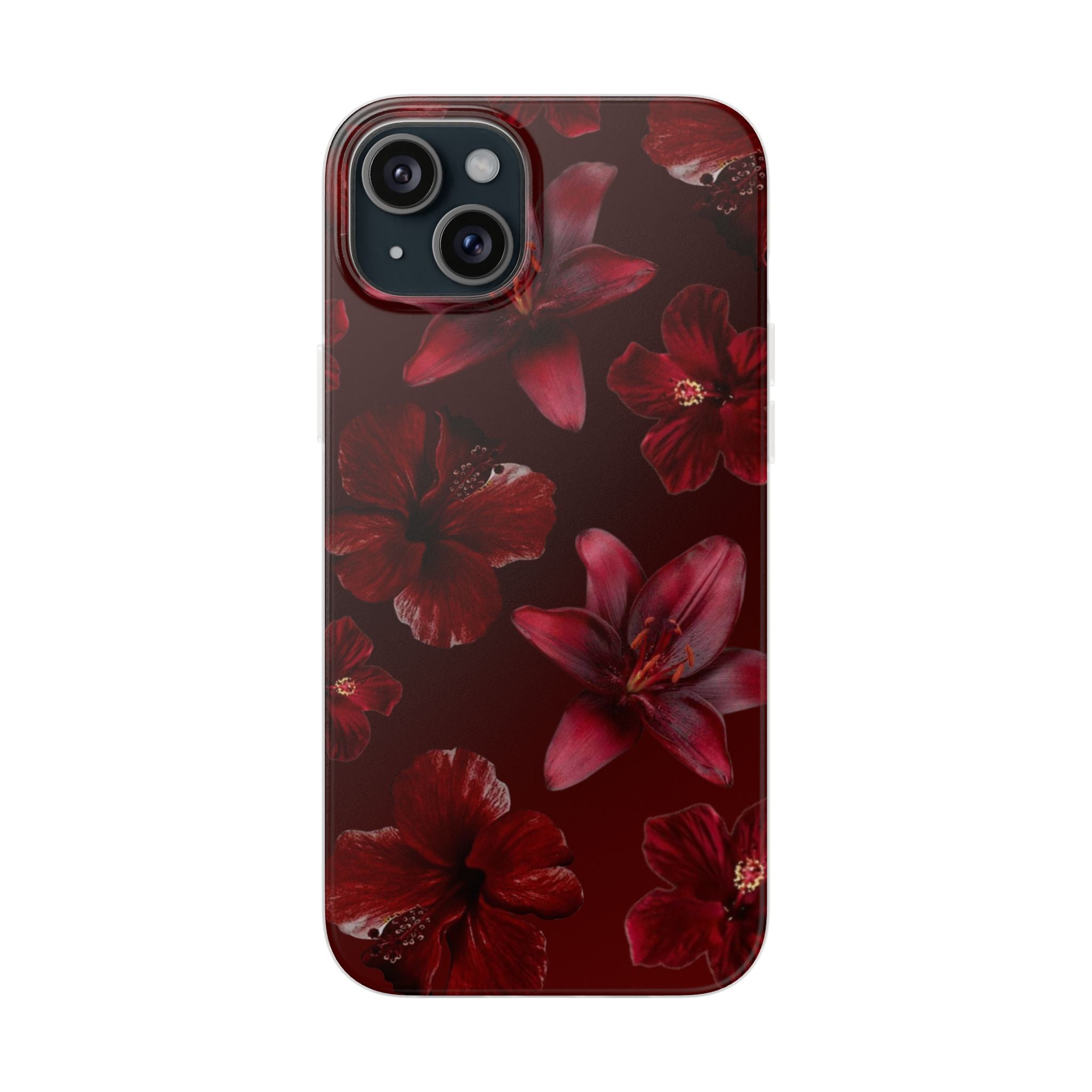 Red Floral Flexi Phone Case – Dark Burgundy Lily Pattern