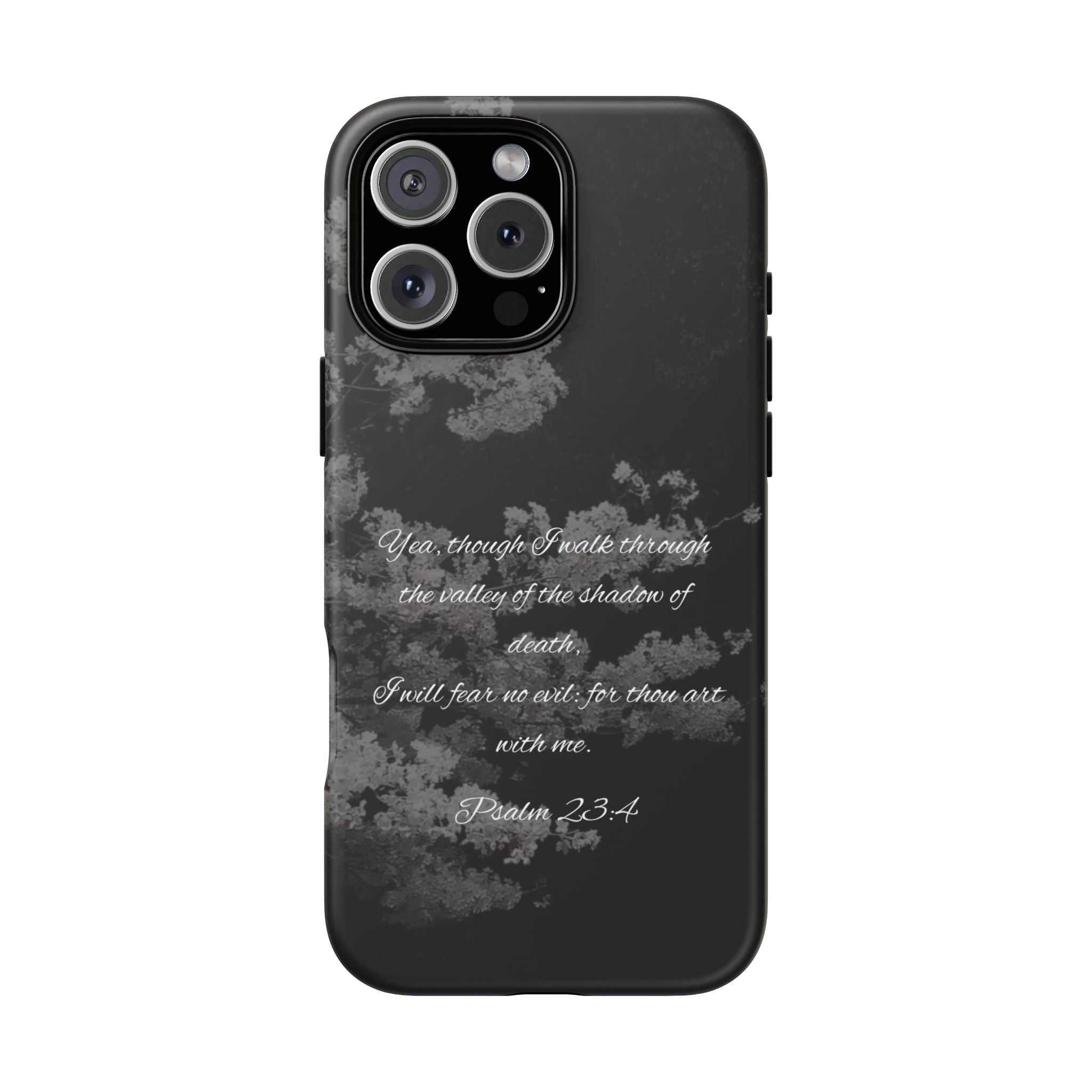 Bible Verse Phone Case — Psalm 23:4 Comfort Black Protective Cover