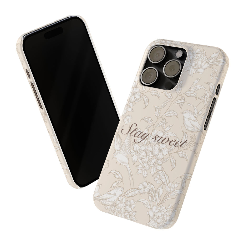 Stay Sweet Floral Slim Phone Case — Beige Bird & Blossom Protective Cover