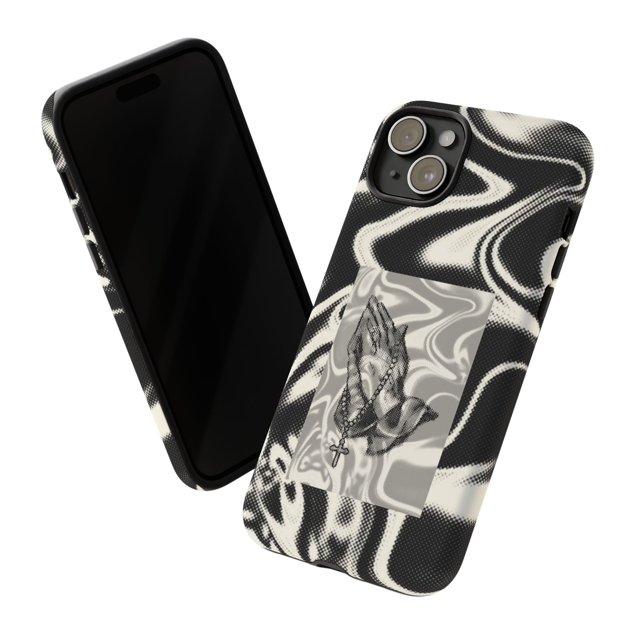 Praying Hands Phone Case – Black White Marble Spiritual Design