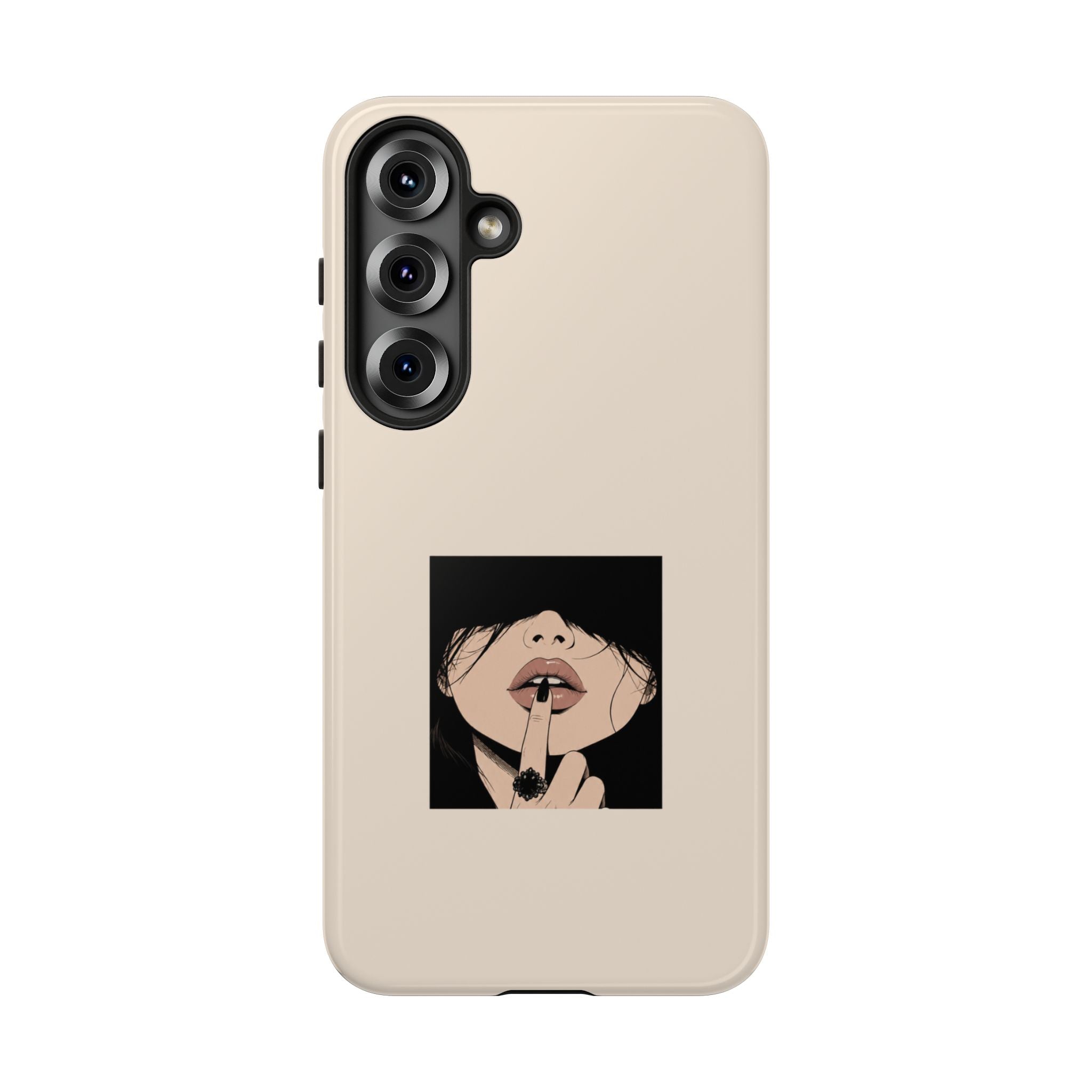 Minimal Anime Girl Shh Design, Edgy Aesthetic Protective Cover