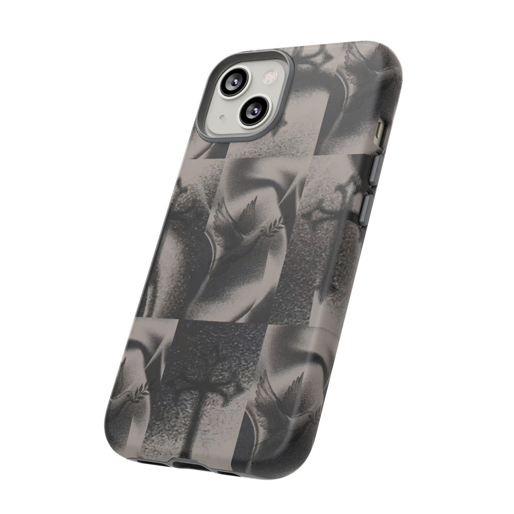 Gothic Cross & Dove Phone Case — Moody Checkerboard Protective Case