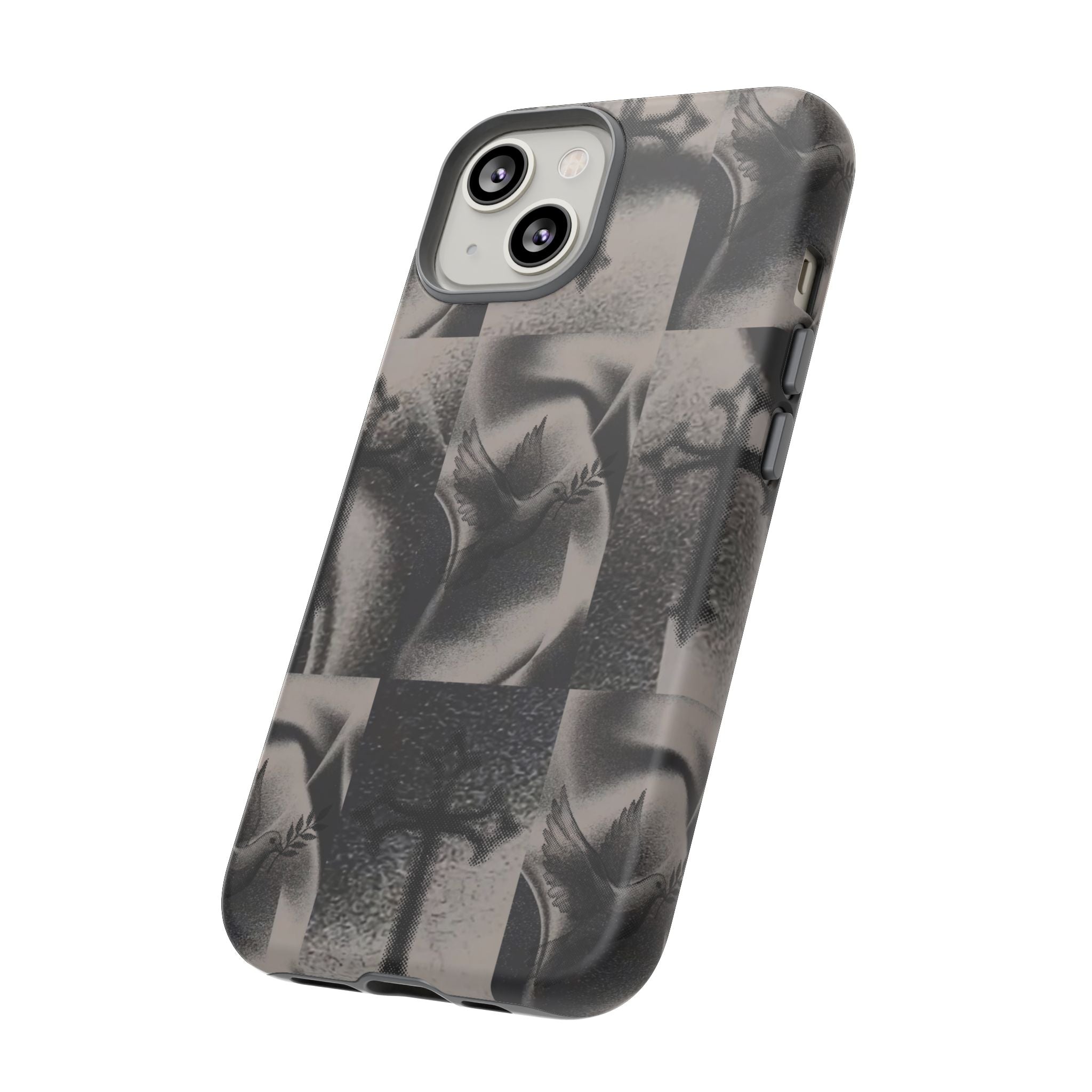 Gothic Cross & Dove Phone Case — Moody Checkerboard Protective Case