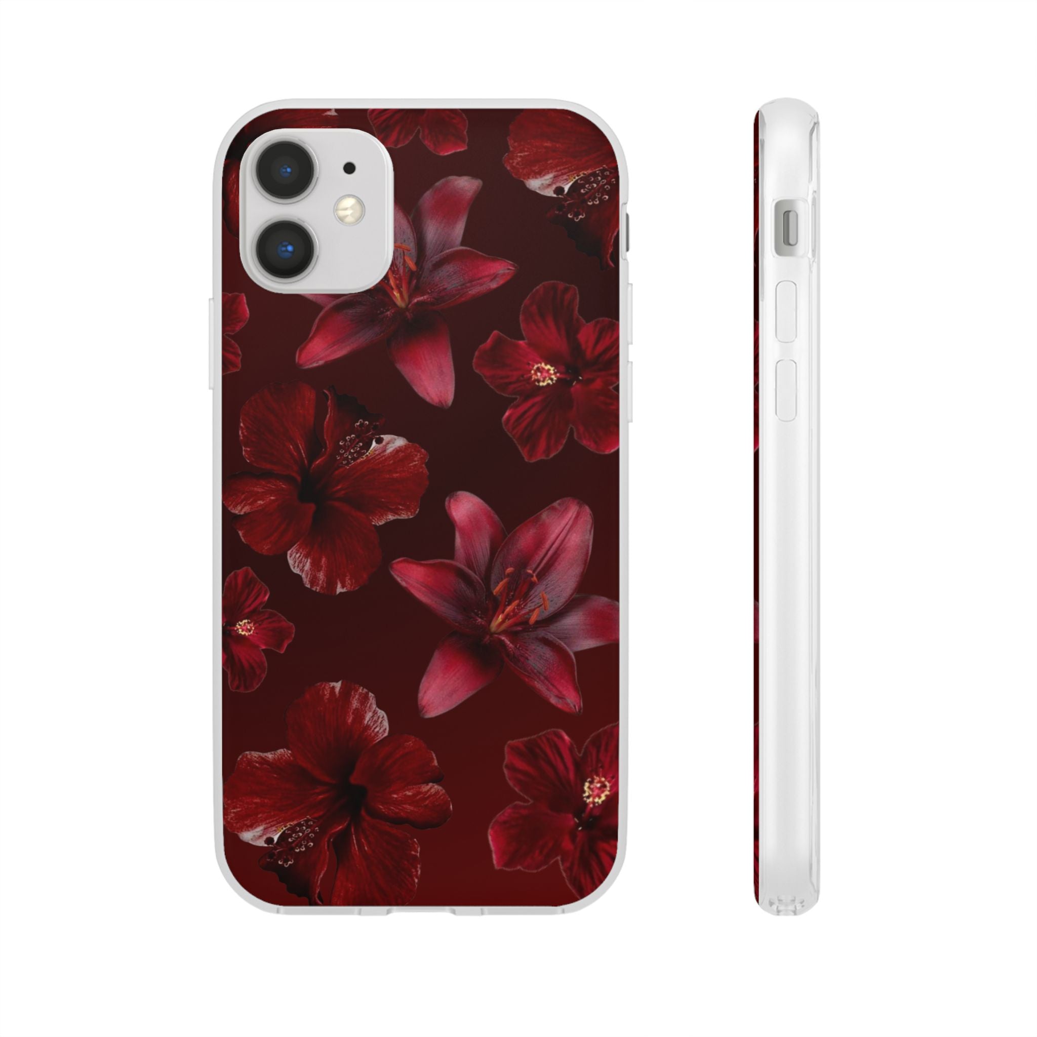 Red Floral Flexi Phone Case – Dark Burgundy Lily Pattern