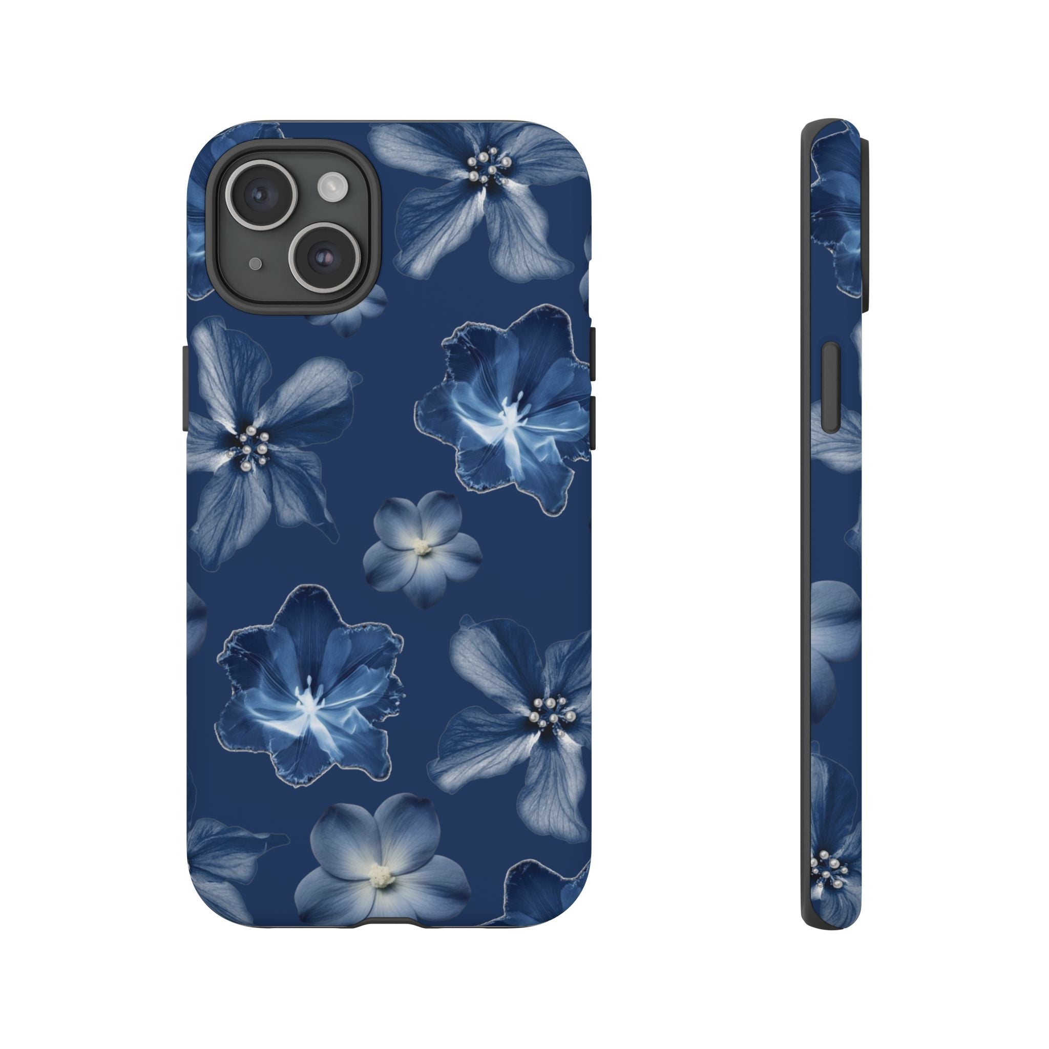 Navy Floral Tough Phone Case — Blue Bloom Protective Cover