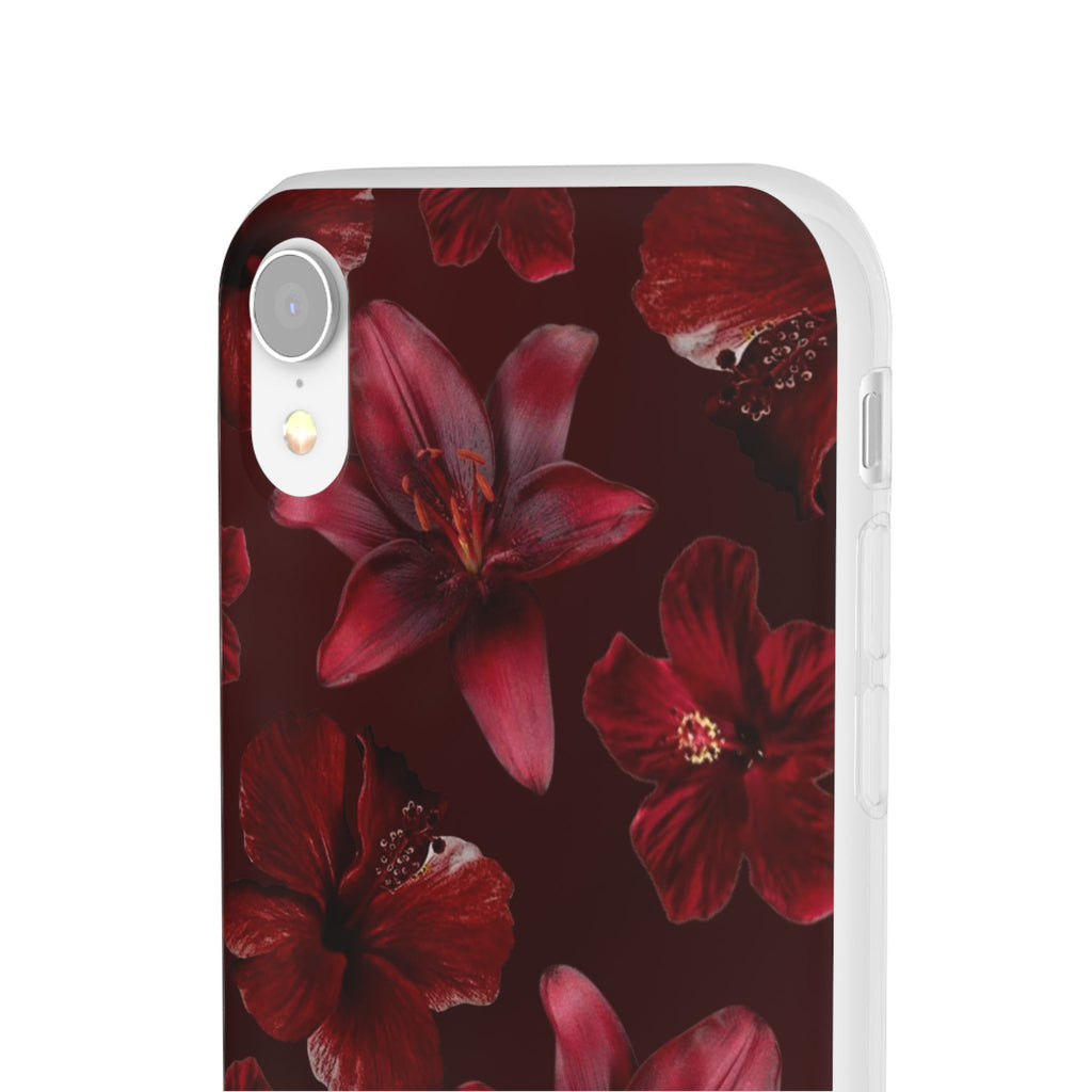 Red Floral Flexi Phone Case – Dark Burgundy Lily Pattern