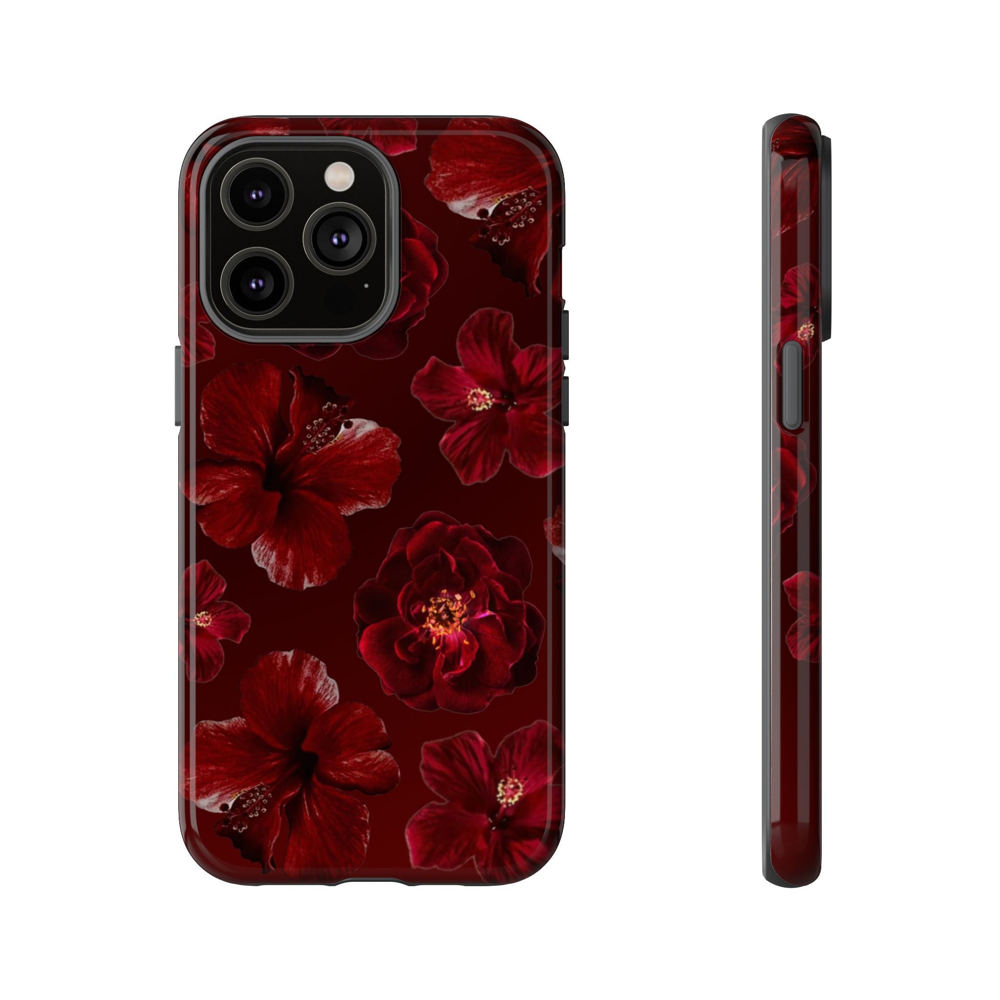 Dark Red Floral Phone Case – Protective Tough Case with Burgundy Roses