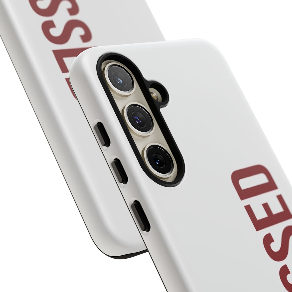 Blessed Vertical Phone Case — Protective Slim iPhone Cover with Red 'BLESSED' Text
