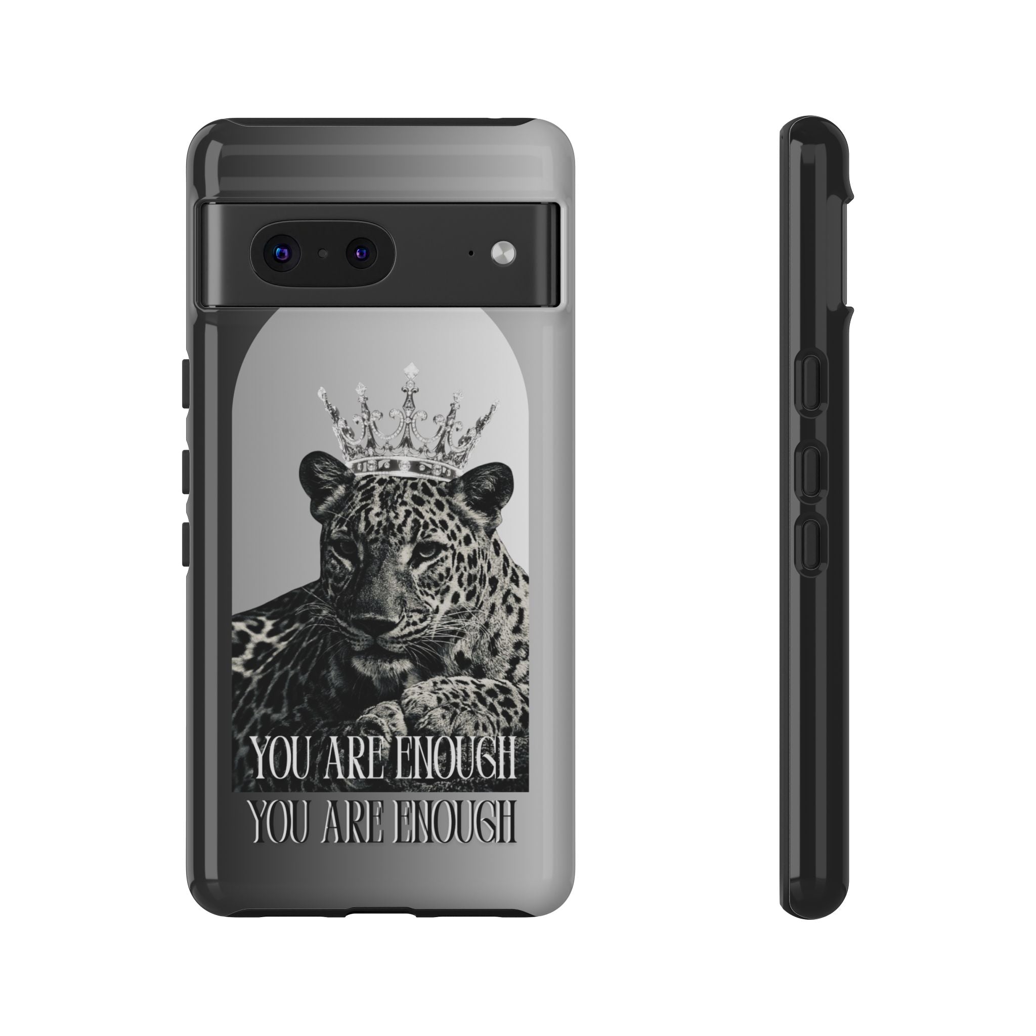 Leopard Crown Phone Case — "You Are Enough" Inspirational Protective Cover