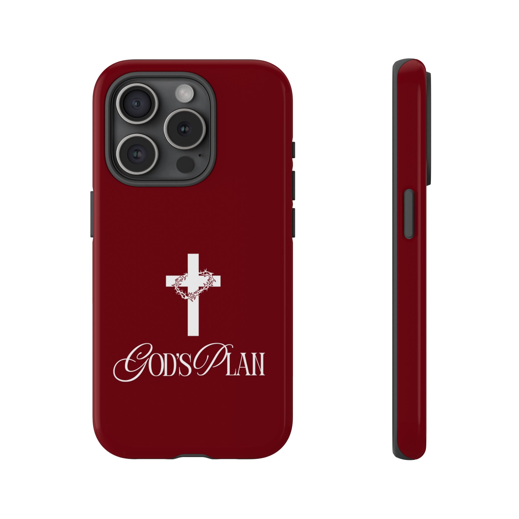 God's Plan — Christian Tough Phone Case | Cross Faith Burgundy Cover