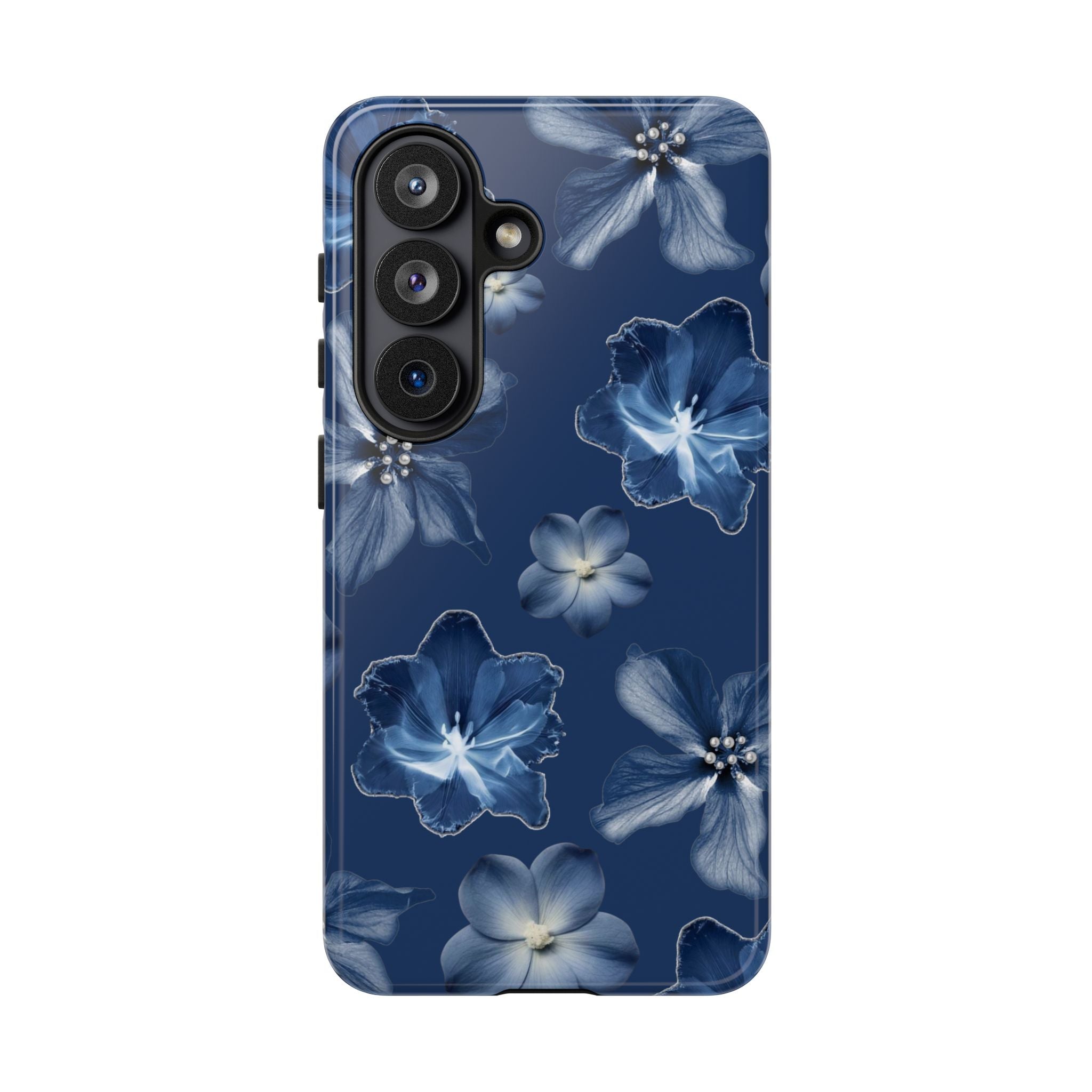 Navy Floral Tough Phone Case — Blue Bloom Protective Cover