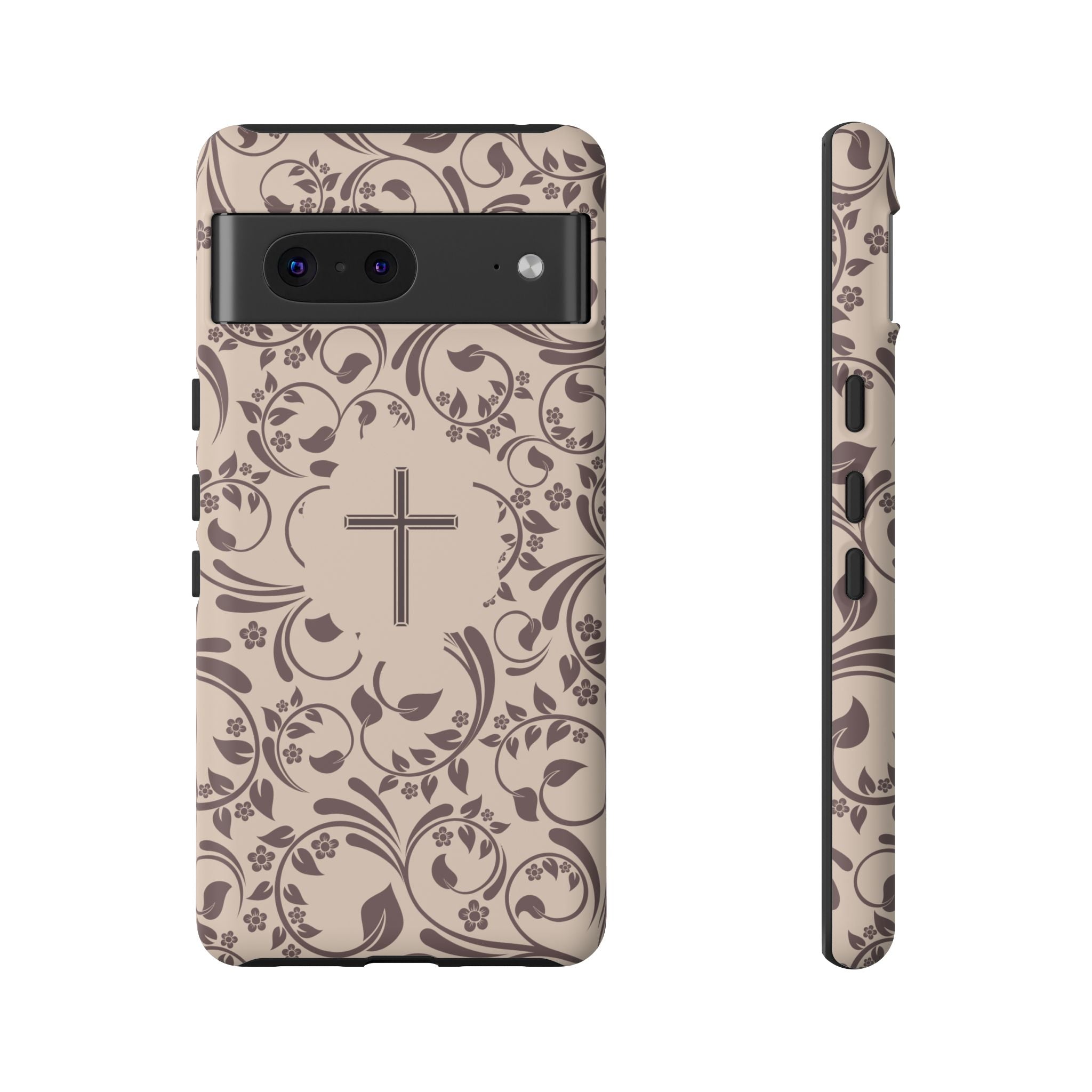Christian Cross Floral Phone Case — Elegant Religious Protective Cover