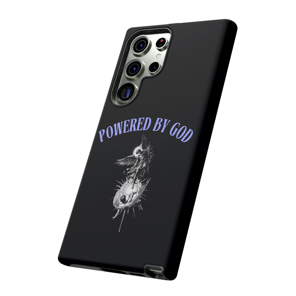 Phone Case — "Powered by God" Black Protective Case with Angelic Skull Design