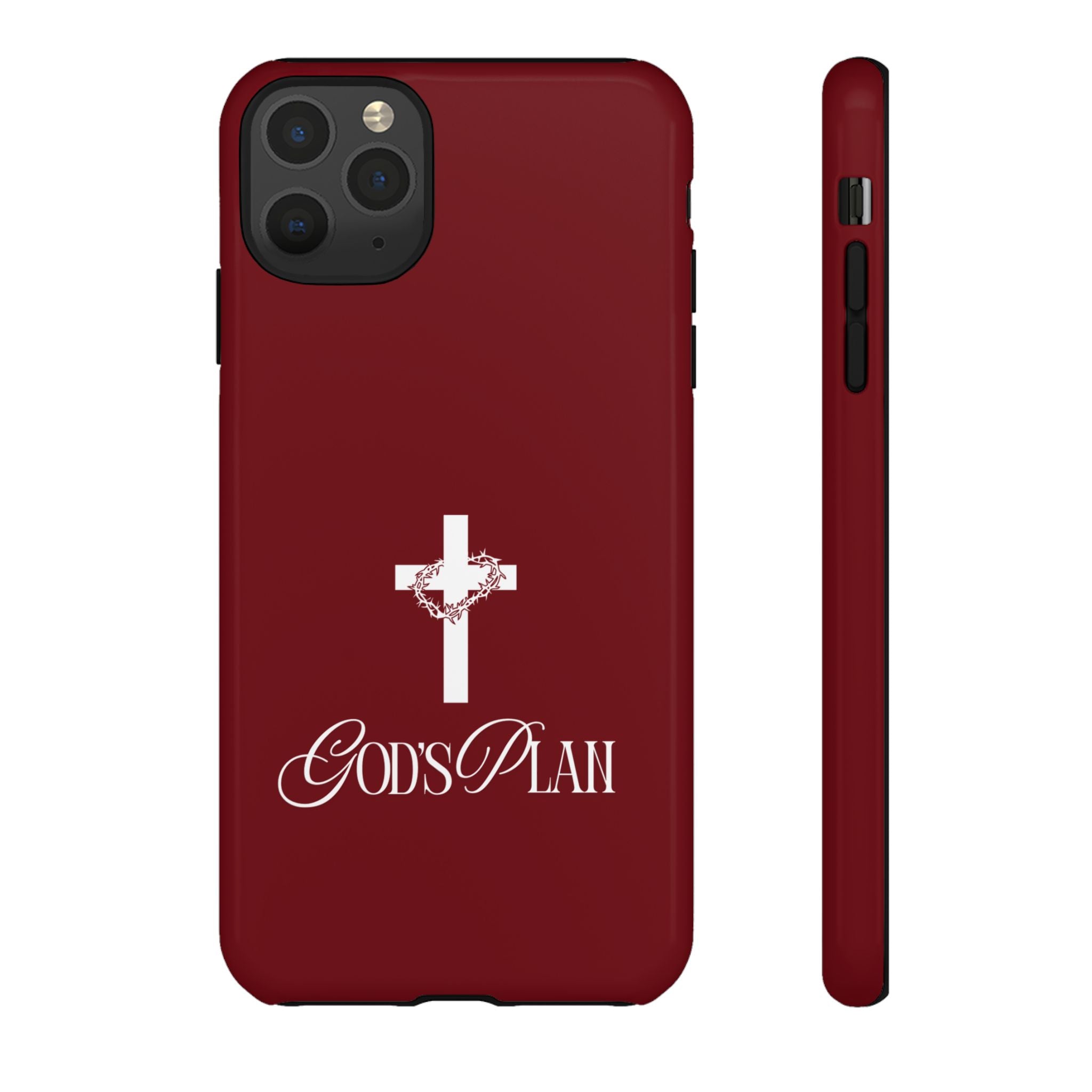 God's Plan — Christian Tough Phone Case | Cross Faith Burgundy Cover