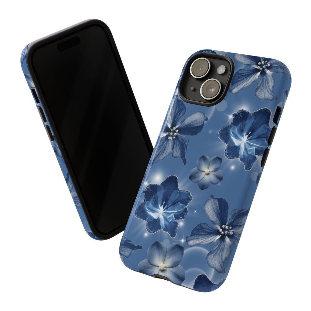 Blue Floral Tough Phone Case — Protective Blossom Design