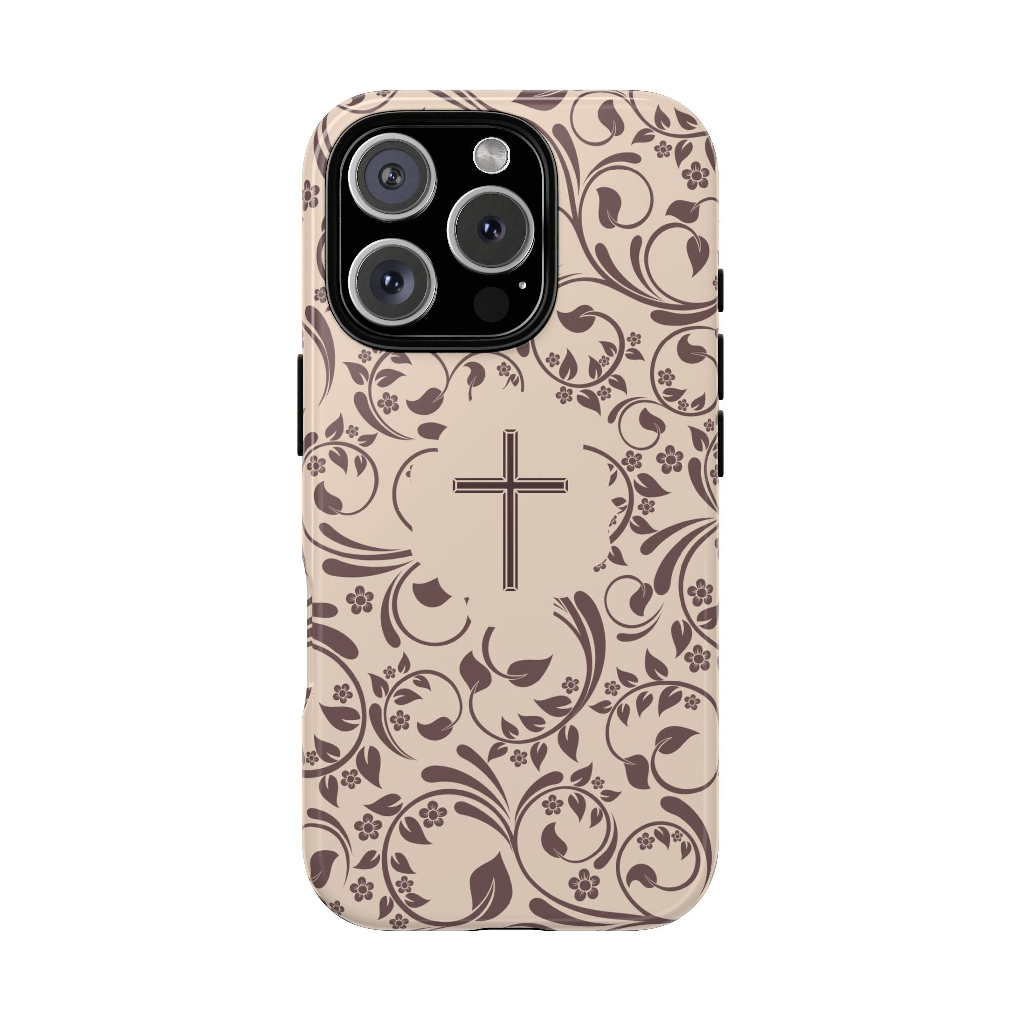 Christian Cross Floral Phone Case — Elegant Religious Protective Cover