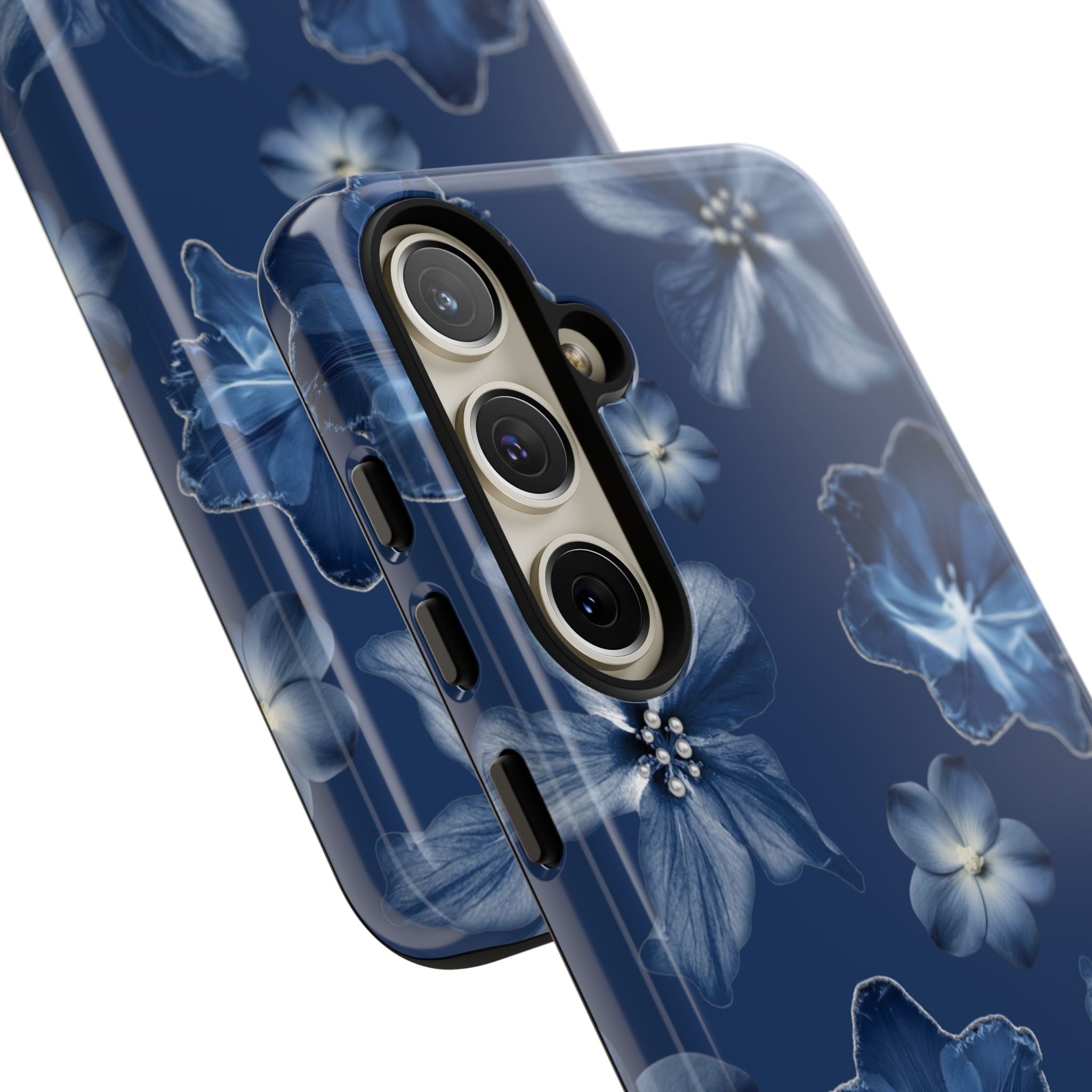 Navy Floral Tough Phone Case — Blue Bloom Protective Cover