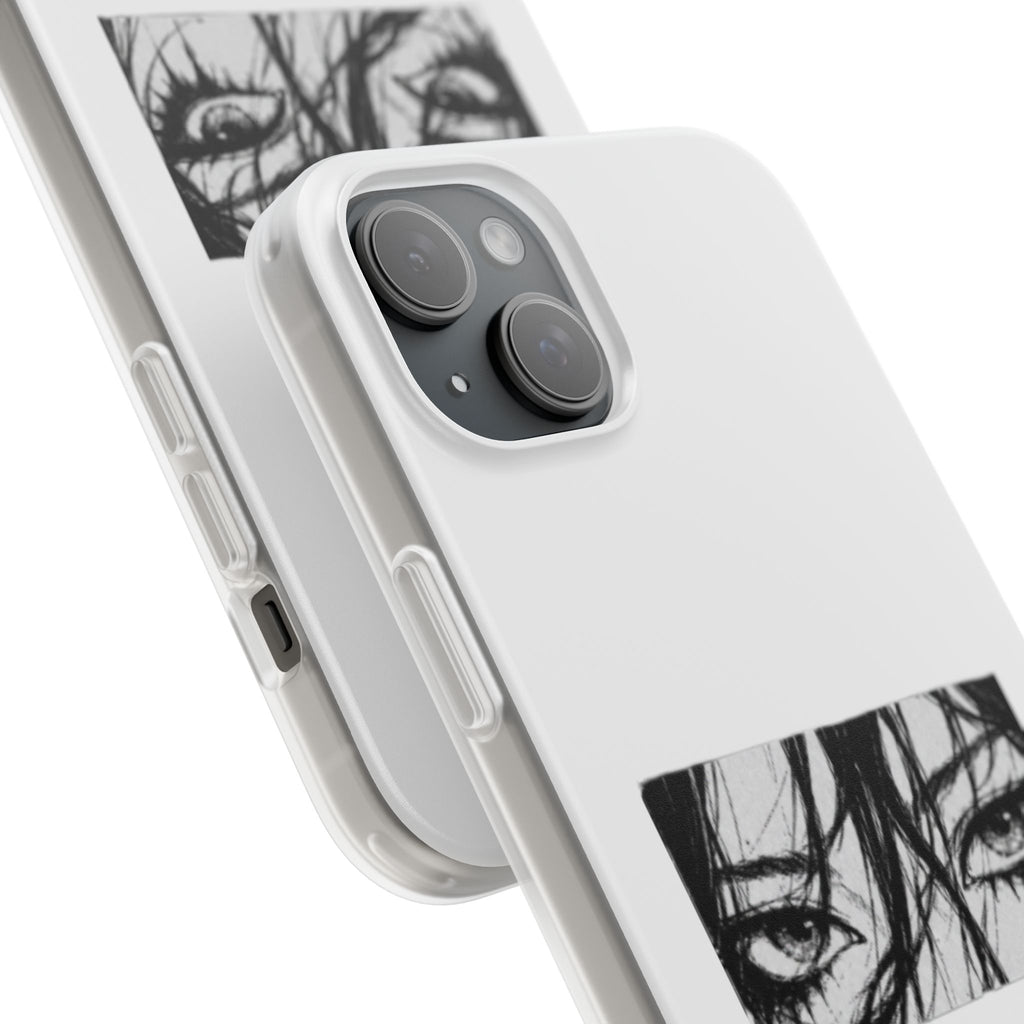 Anime Eyes Illustration Phone Case - Moody Black & White Flexi Case