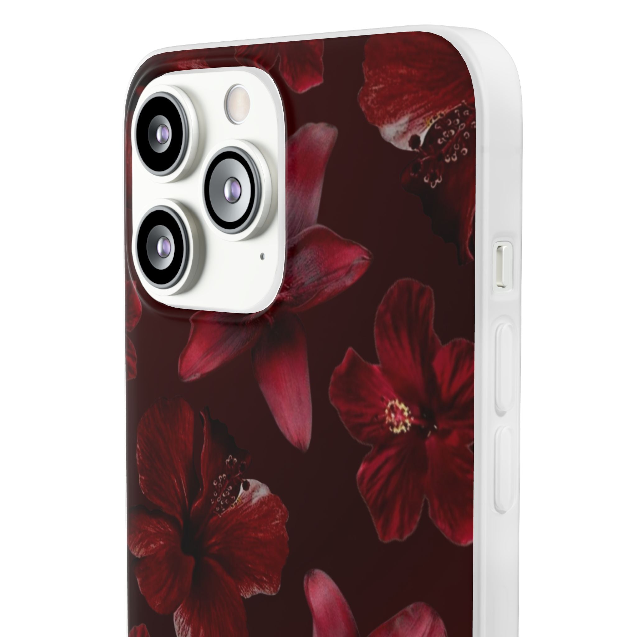 Red Floral Flexi Phone Case – Dark Burgundy Lily Pattern
