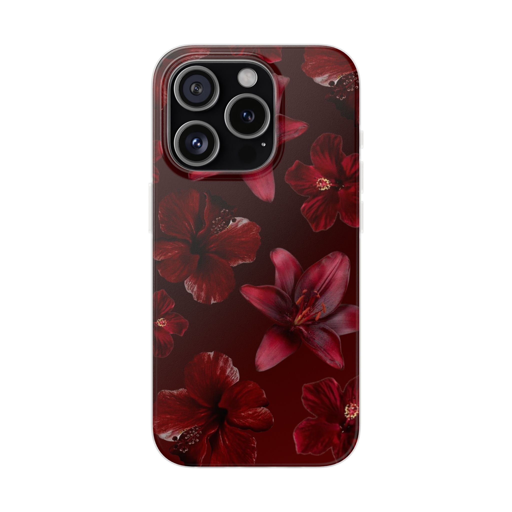 Red Floral Flexi Phone Case – Dark Burgundy Lily Pattern