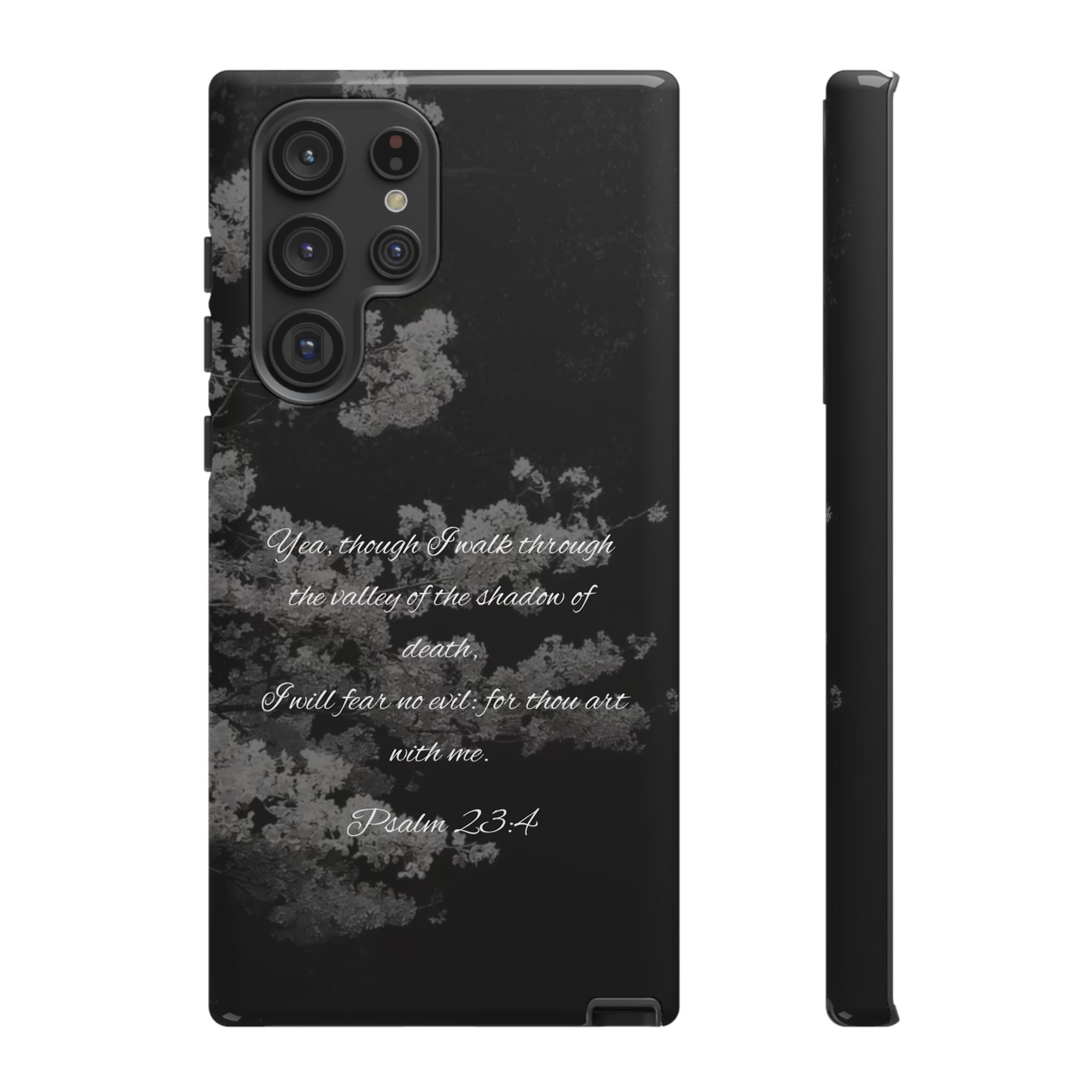 Bible Verse Phone Case — Psalm 23:4 Comfort Black Protective Cover