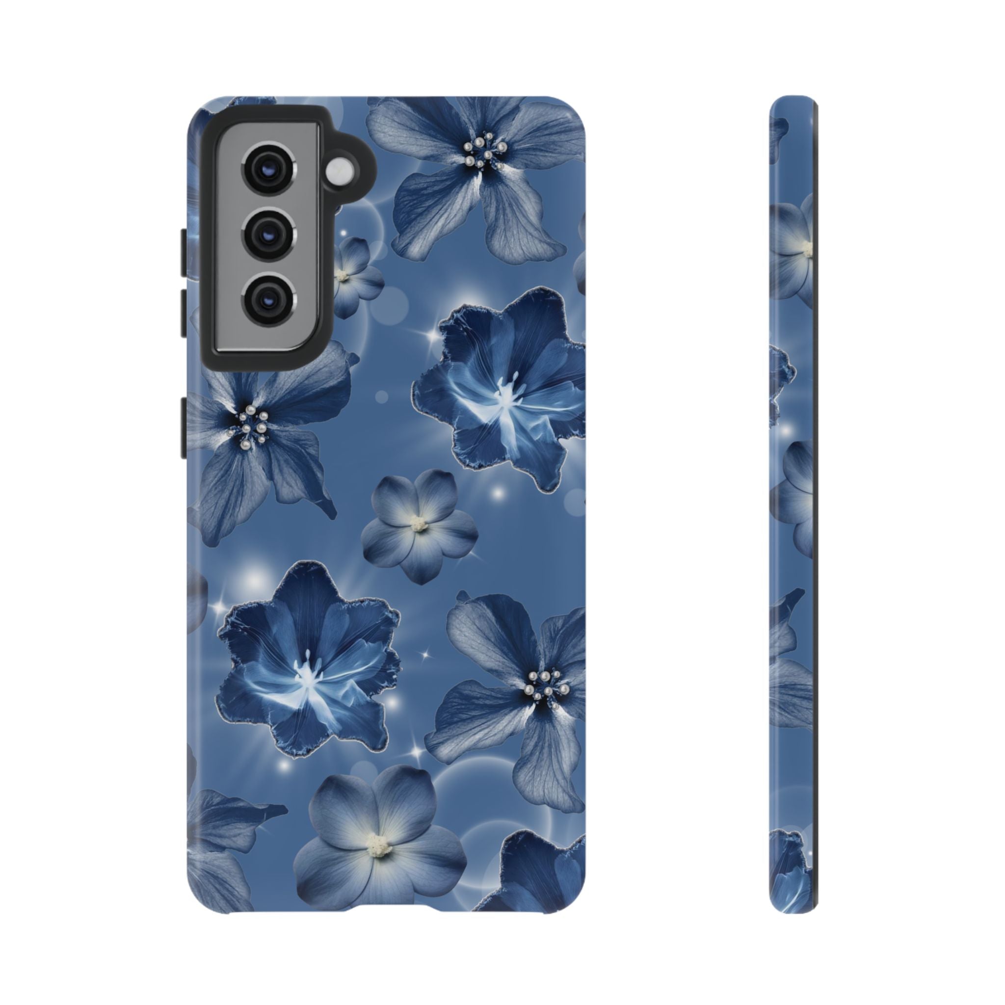 Blue Floral Tough Phone Case — Protective Blossom Design