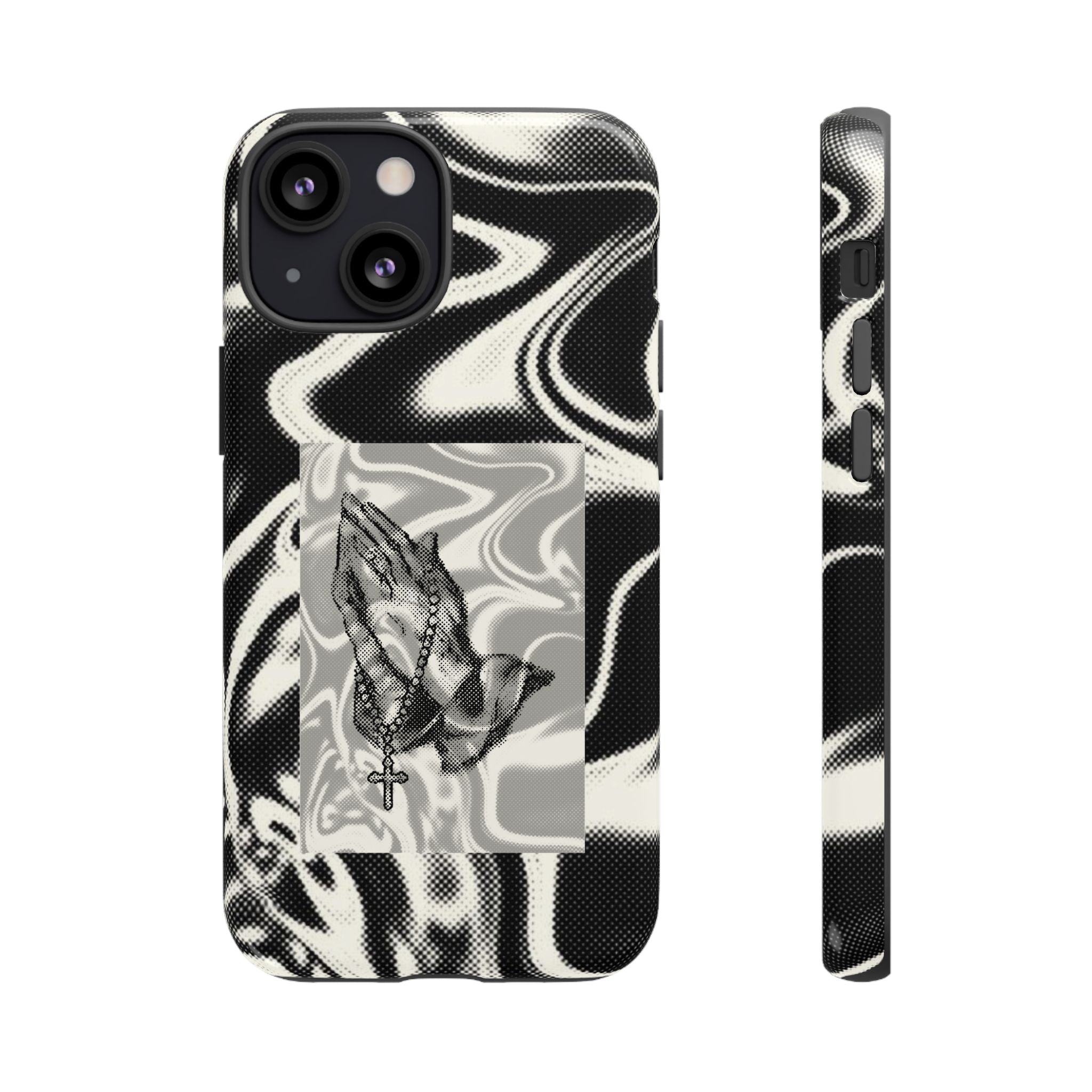 Praying Hands Phone Case – Black White Marble Spiritual Design