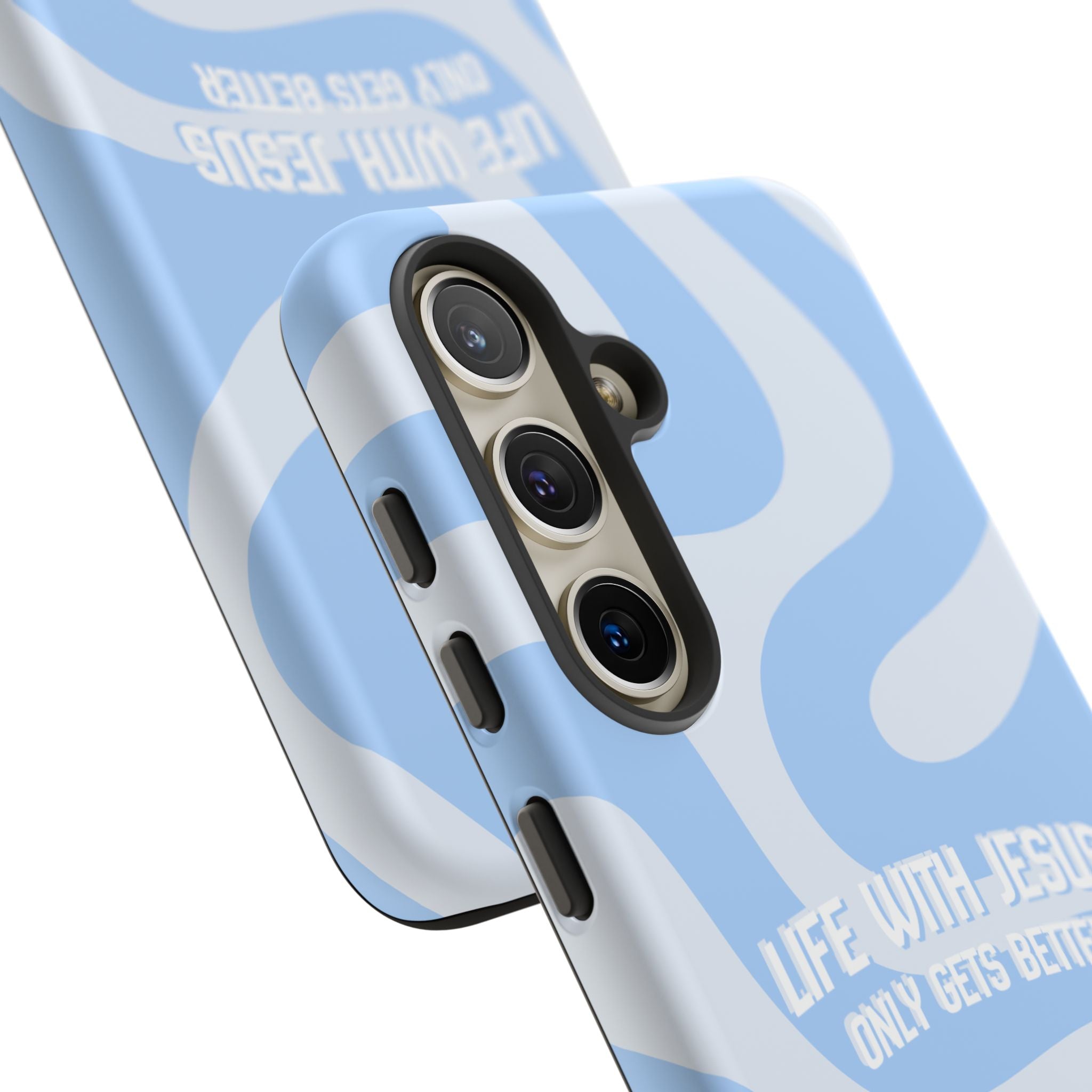 Blue Swirl Phone Case - "Life With Jesus Only Gets Better" Christian iPhone Cover