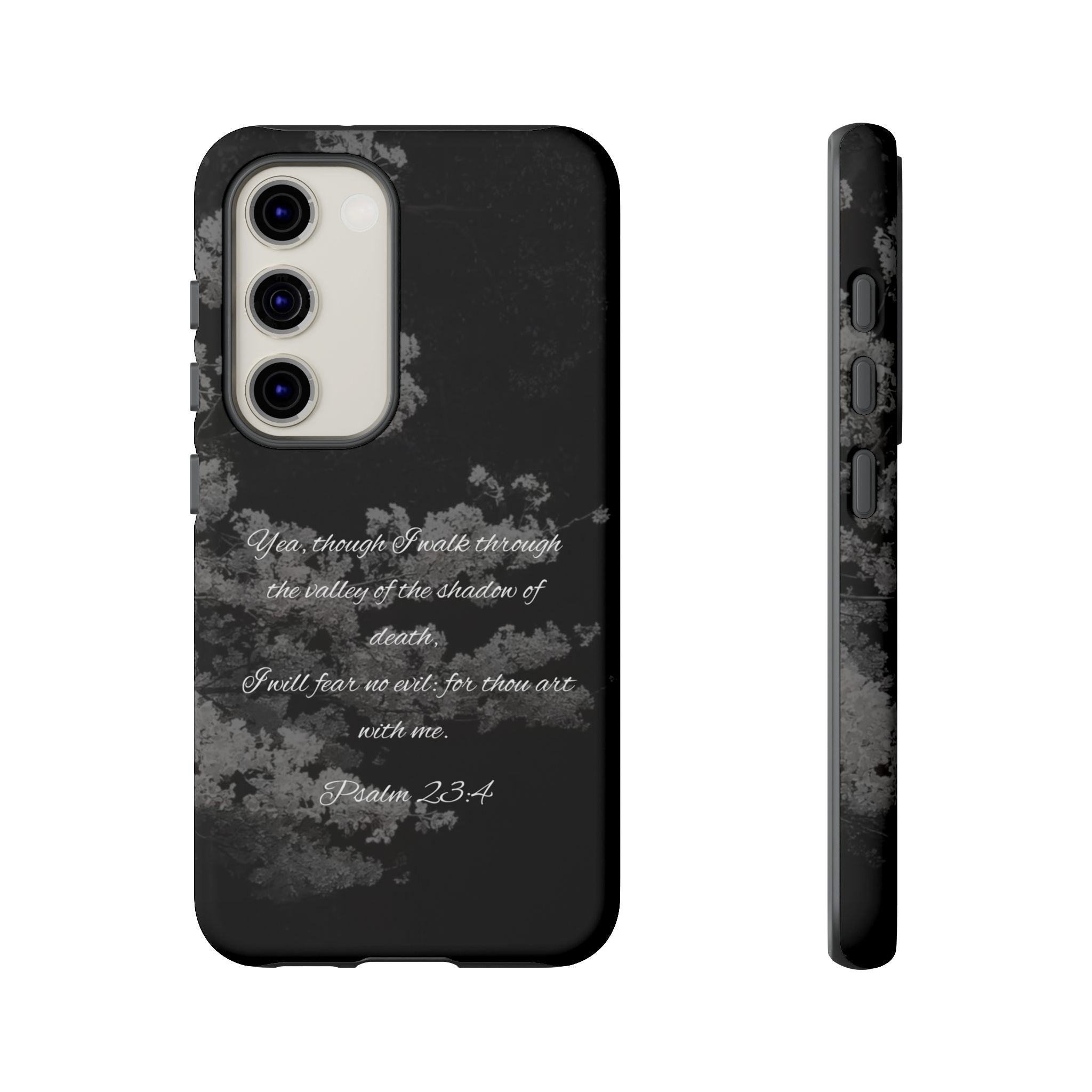 Bible Verse Phone Case — Psalm 23:4 Comfort Black Protective Cover