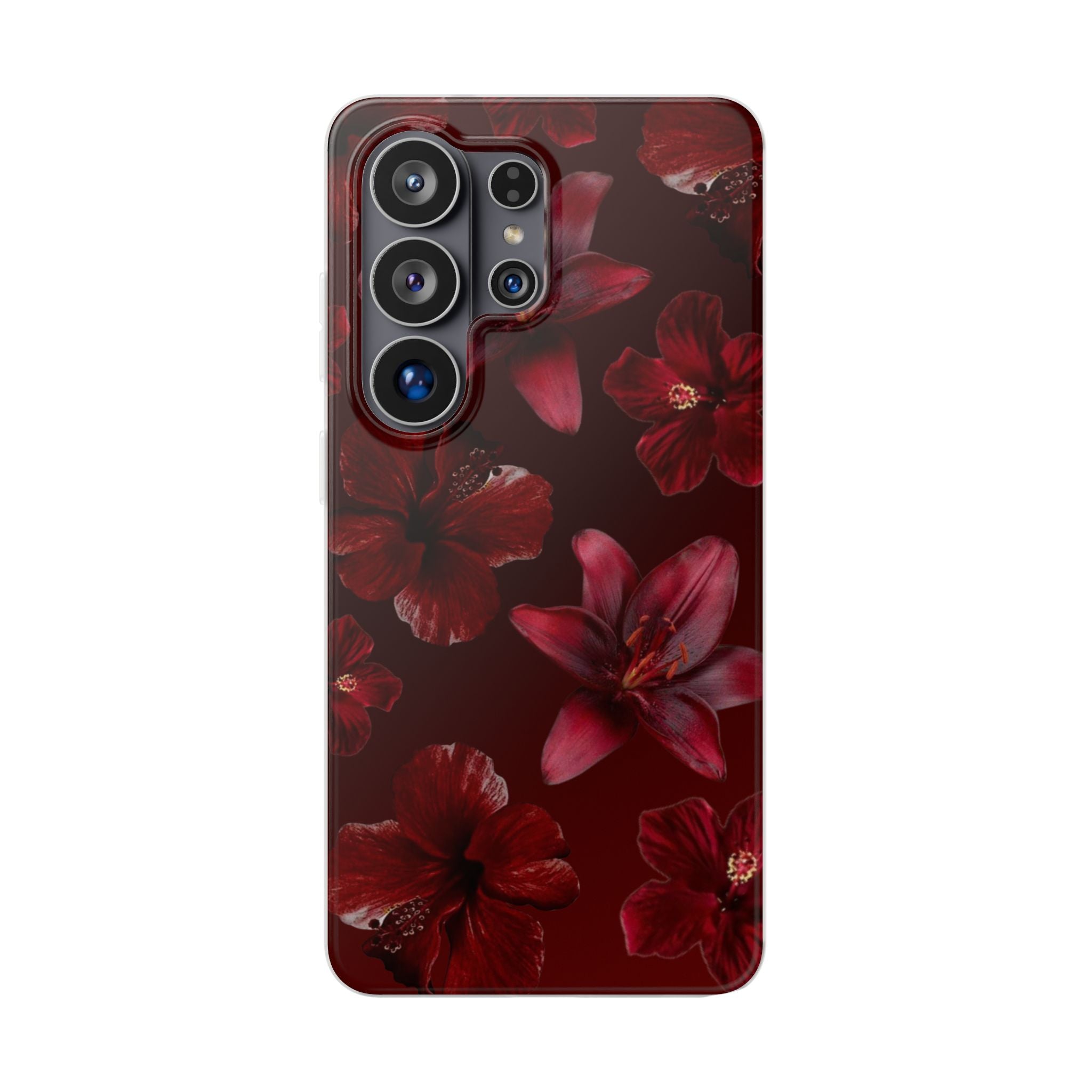Red Floral Flexi Phone Case – Dark Burgundy Lily Pattern