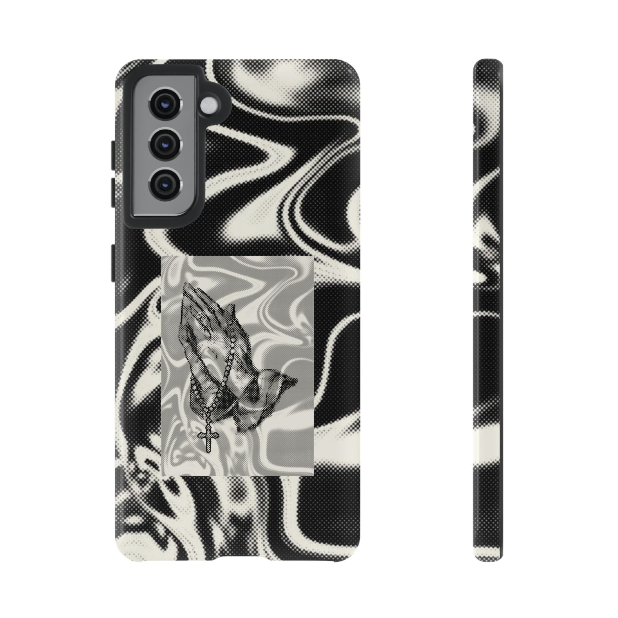 Praying Hands Phone Case – Black White Marble Spiritual Design