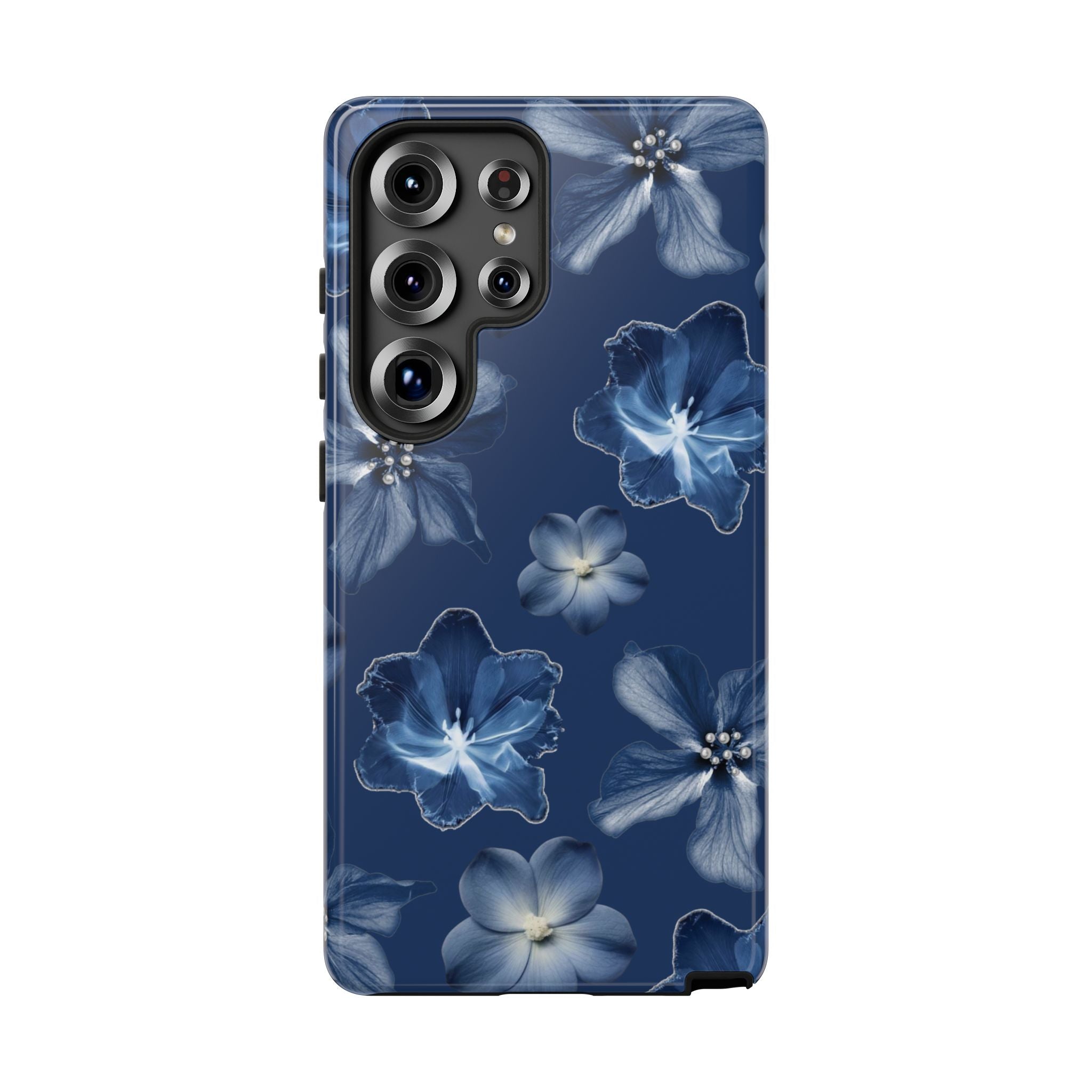 Navy Floral Tough Phone Case — Blue Bloom Protective Cover