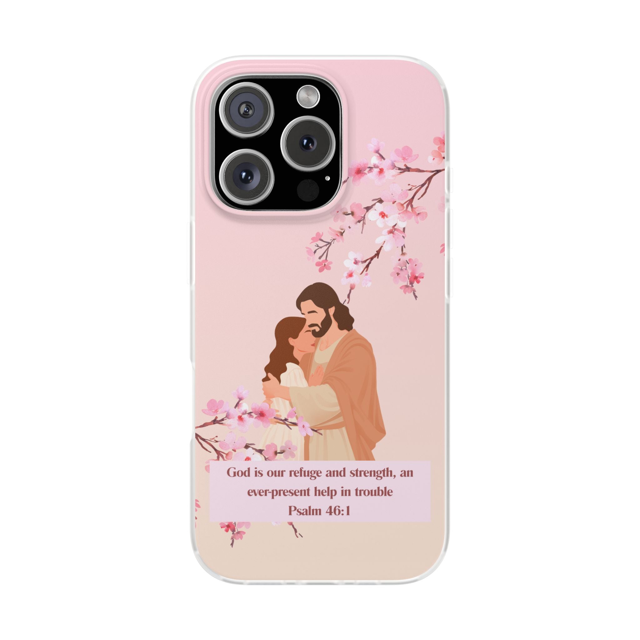 God Is Our Refuge – Psalm 46:1 Cherry Blossom Christian Flexi Phone Case