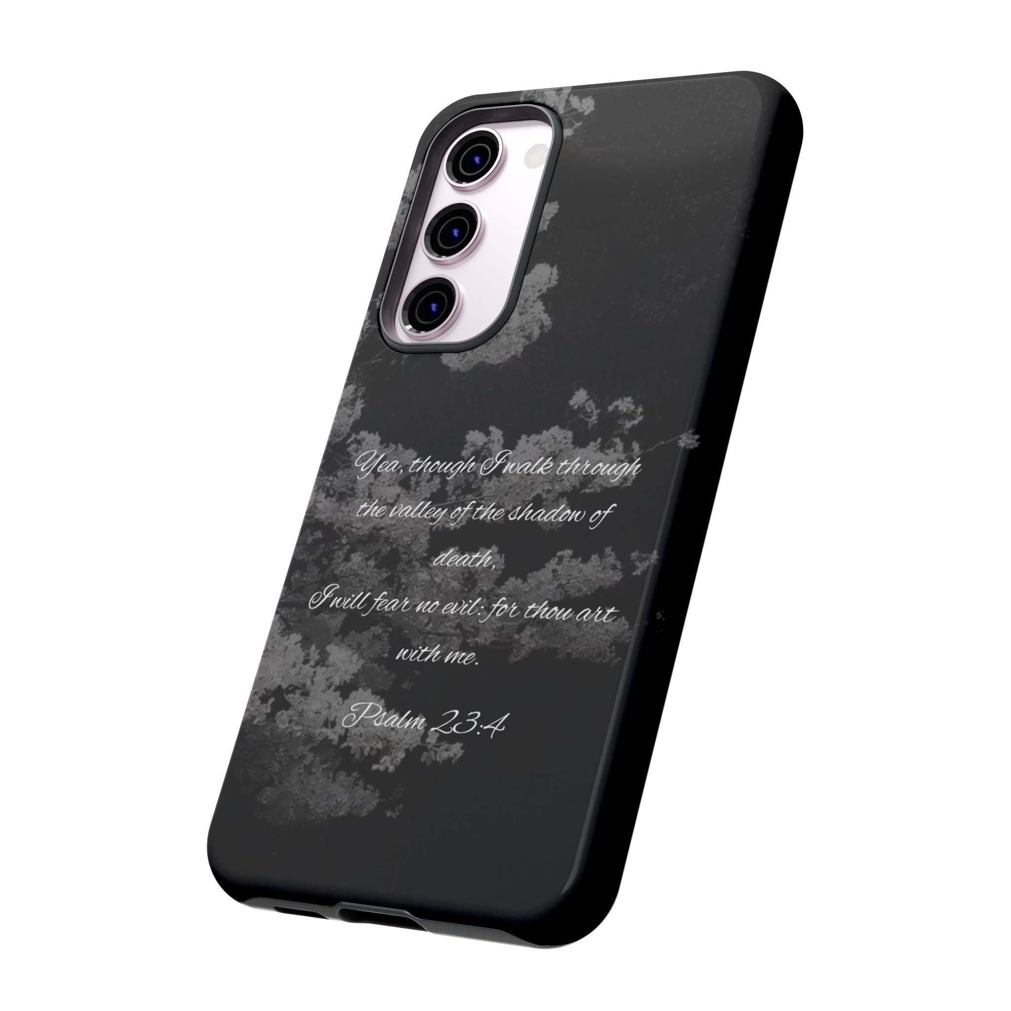 Bible Verse Phone Case — Psalm 23:4 Comfort Black Protective Cover