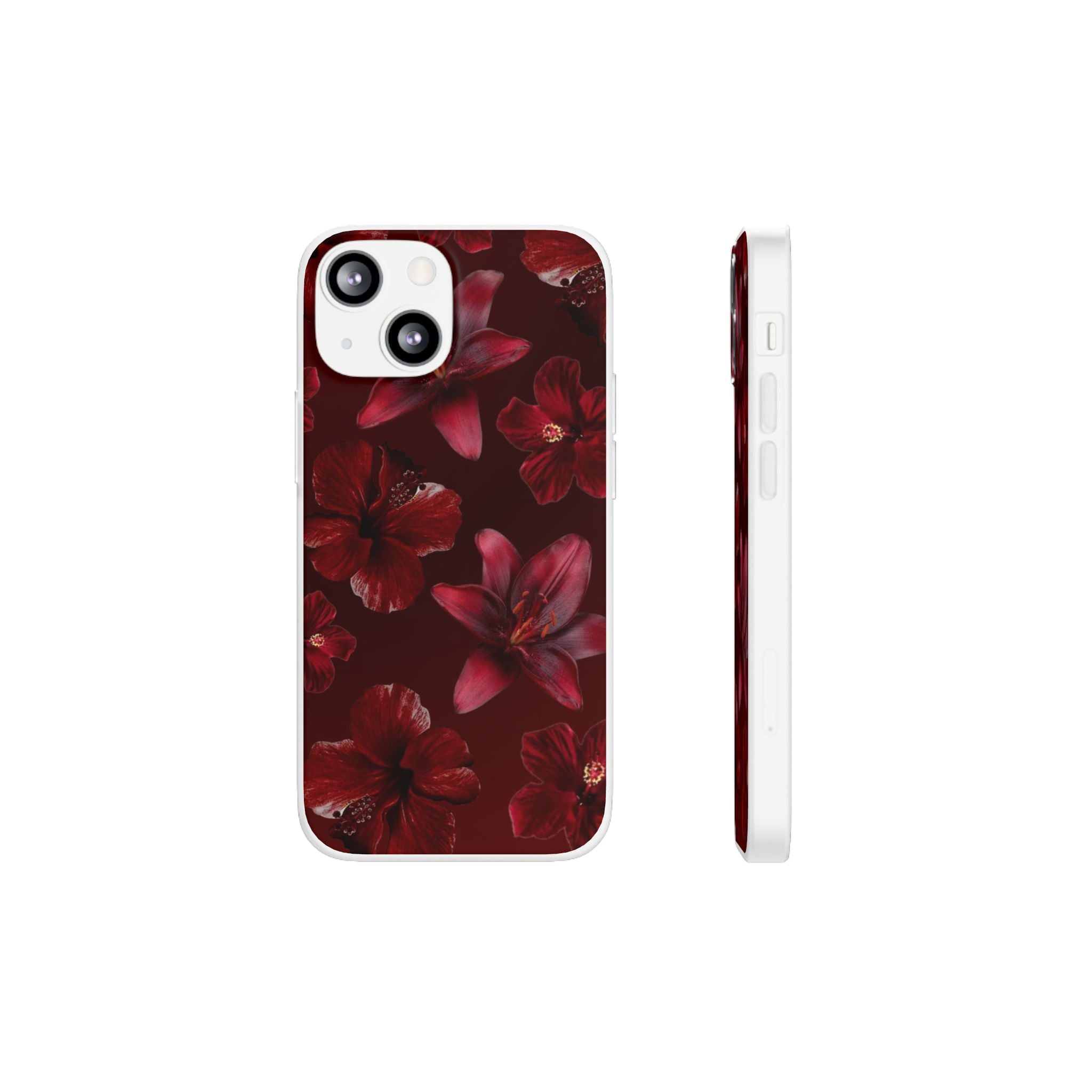 Red Floral Flexi Phone Case – Dark Burgundy Lily Pattern