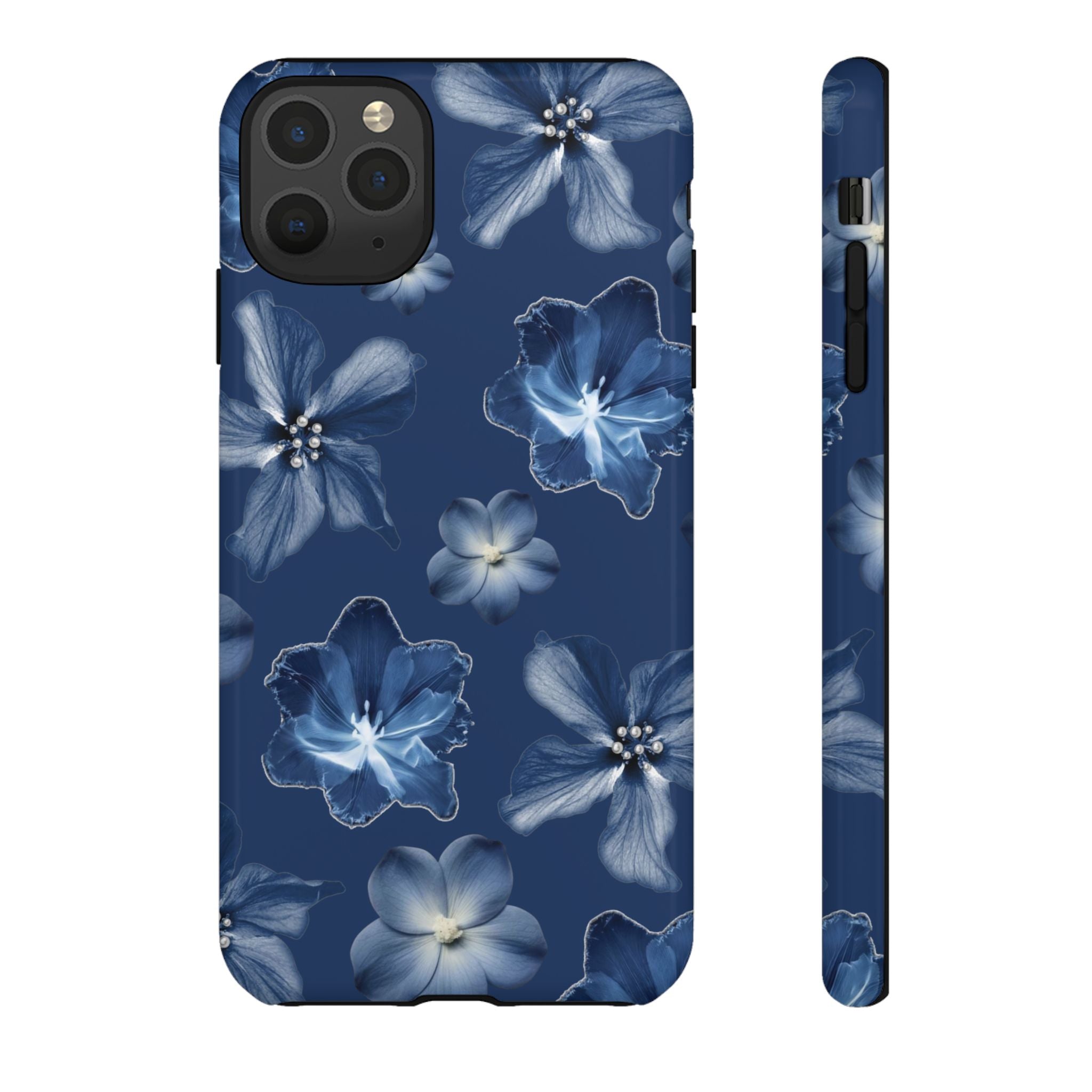 Navy Floral Tough Phone Case — Blue Bloom Protective Cover